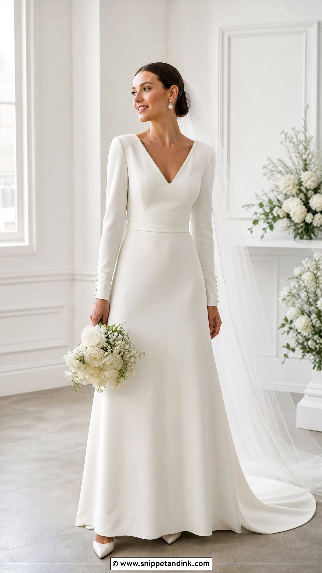 Mid Size Long Sleeve Crepe Wedding Dress - Snippet and Ink - 25 Mid Size Wedding Dress Ideas