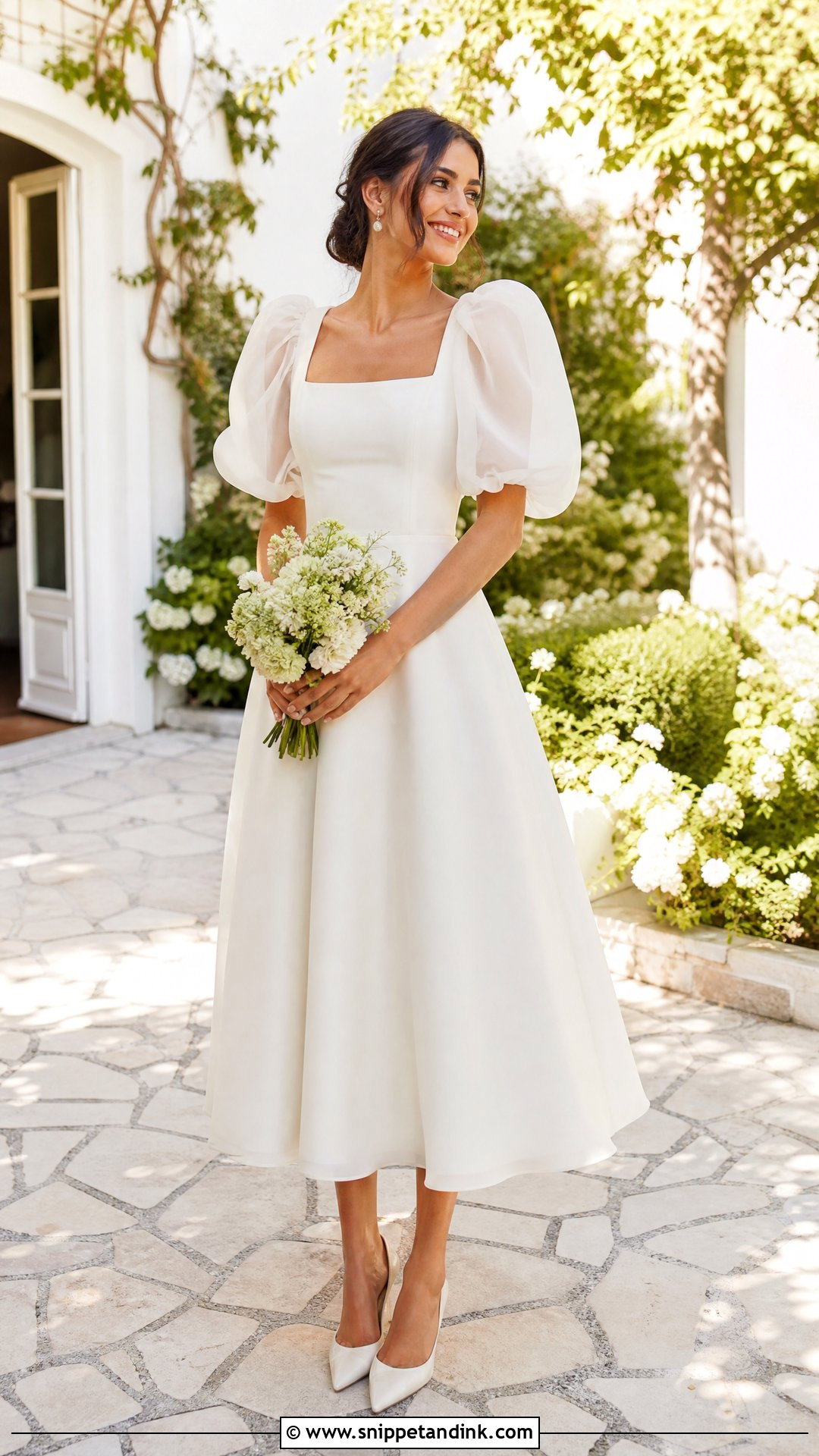 Midi Bridal Dress With Puff Sleeves - Snippet and Ink - 25 Midi Bridal Dress Ideas