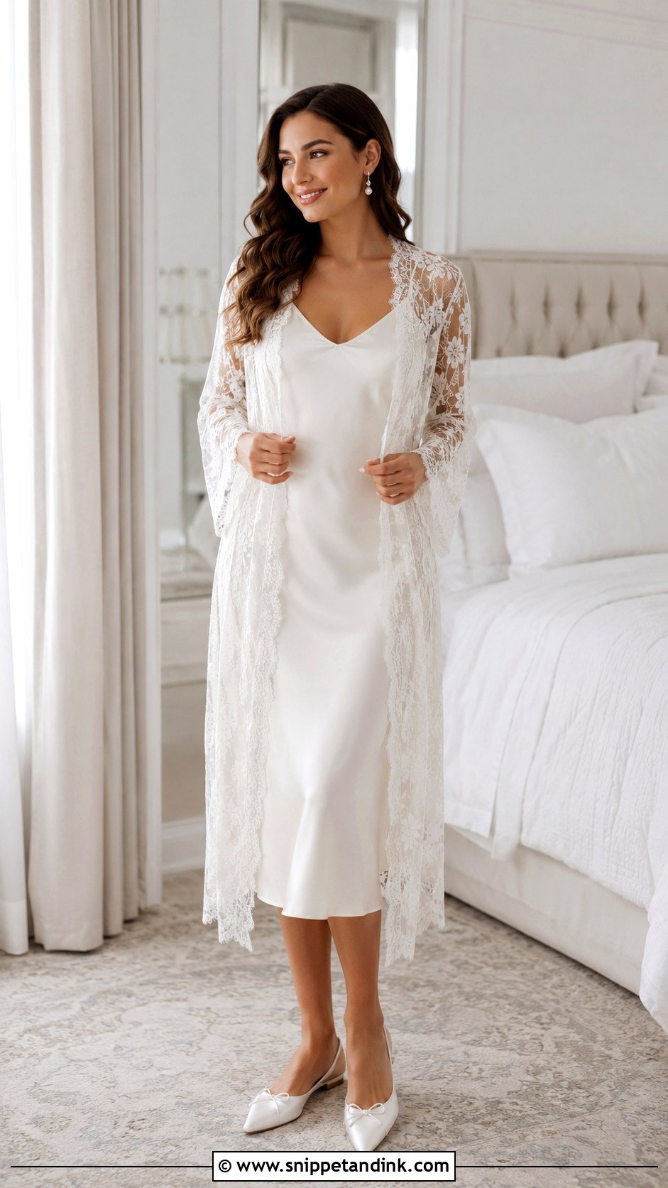 Midi Bridal Nightgown With Lace Robe - Snippet and Ink - 25 Bridal Nightgown Ideas