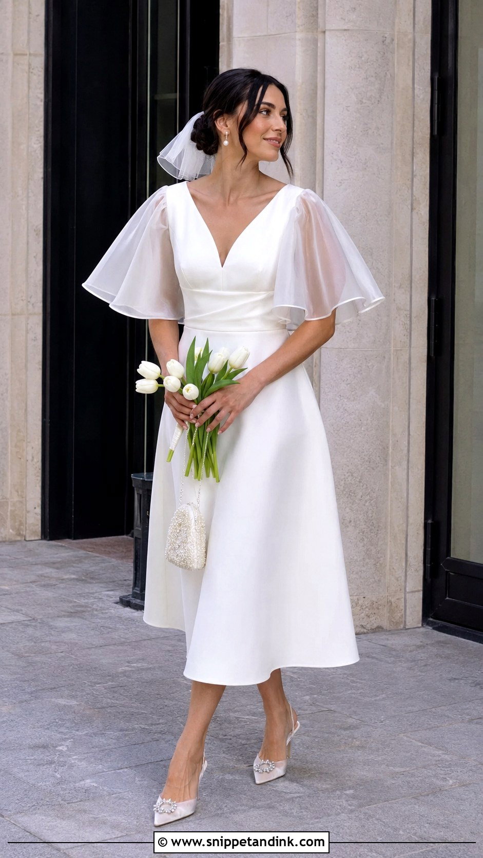 Midi Butterfly Sleeve Wedding Dress - Snippet and Ink - 20 Butterfly Sleeve Wedding Dress Ideas