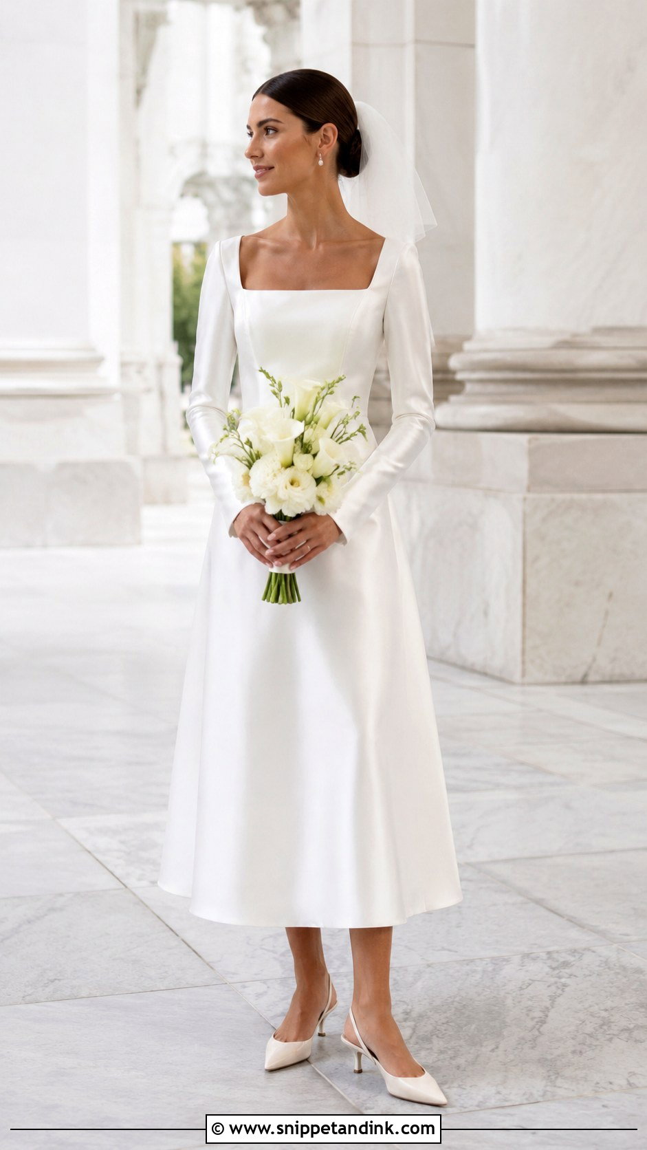 Midi Minimal Long Sleeve Wedding Dress - Snippet and Ink - 20 Minimal Wedding Dress Long Sleeve Ideas