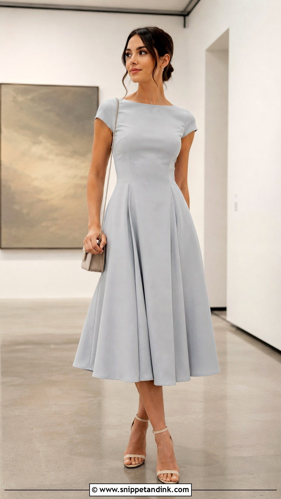 Midi Princess Cut Dress With Ankle Strap Heels - Snippet and Ink - 30 Princess Cut Dress Ideas