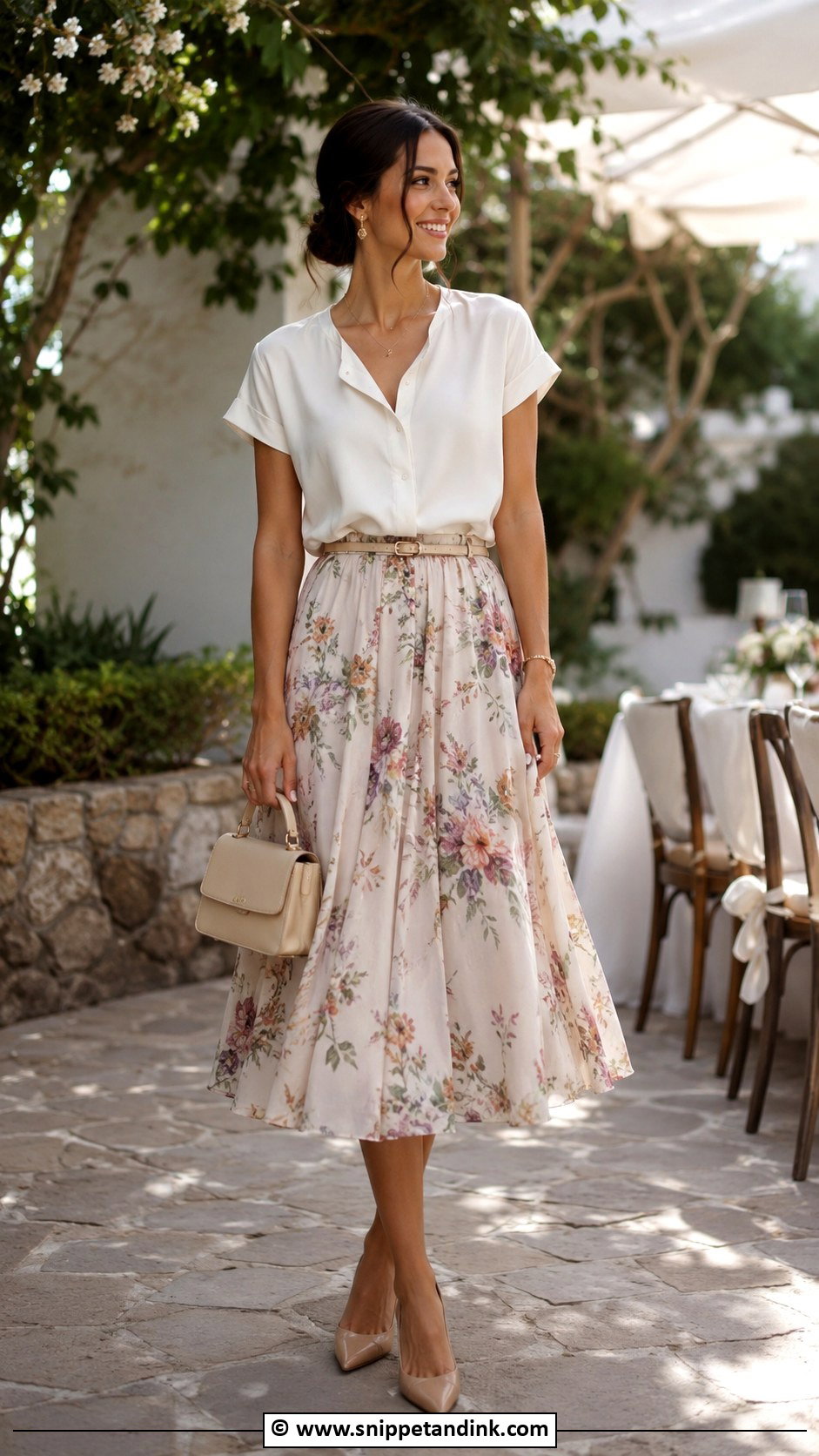 Midi Skirt And Blouse Casual Wedding Outfit - Snippet and Ink - 25 Casual Wedding Attire Ideas