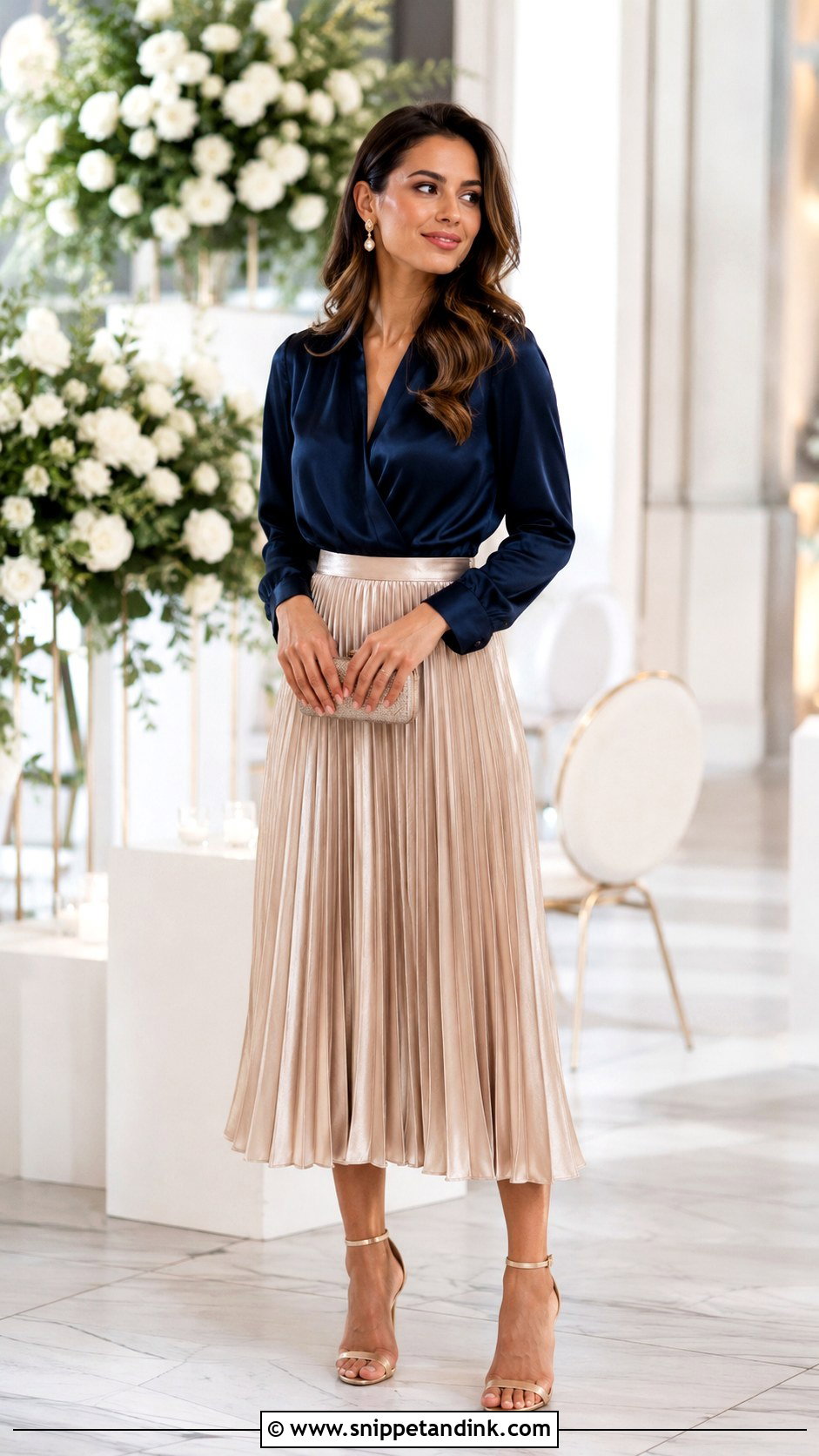 Midi Skirt And Blouse Cocktail Wedding Outfit - Snippet and Ink - 25 Cocktail Wedding Outfit Ideas