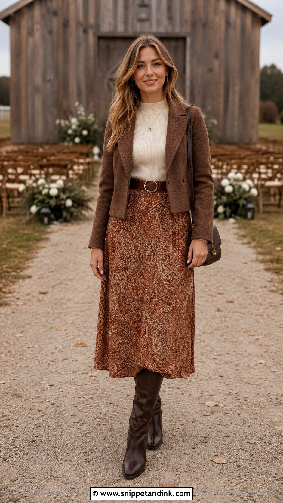 Midi Skirt And Knit Top Country Wedding Outfit - Snippet and Ink - 20 Country Wedding Outfit Ideas