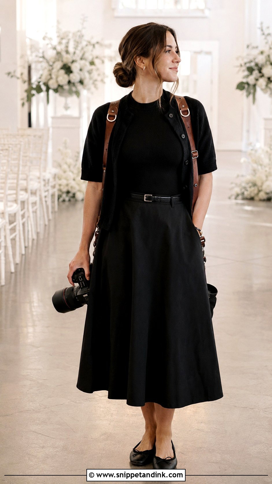 Midi Skirt Wedding Photographer Outfit - Snippet and Ink - 20 Wedding Photographer Outfit What to Wear Ideas