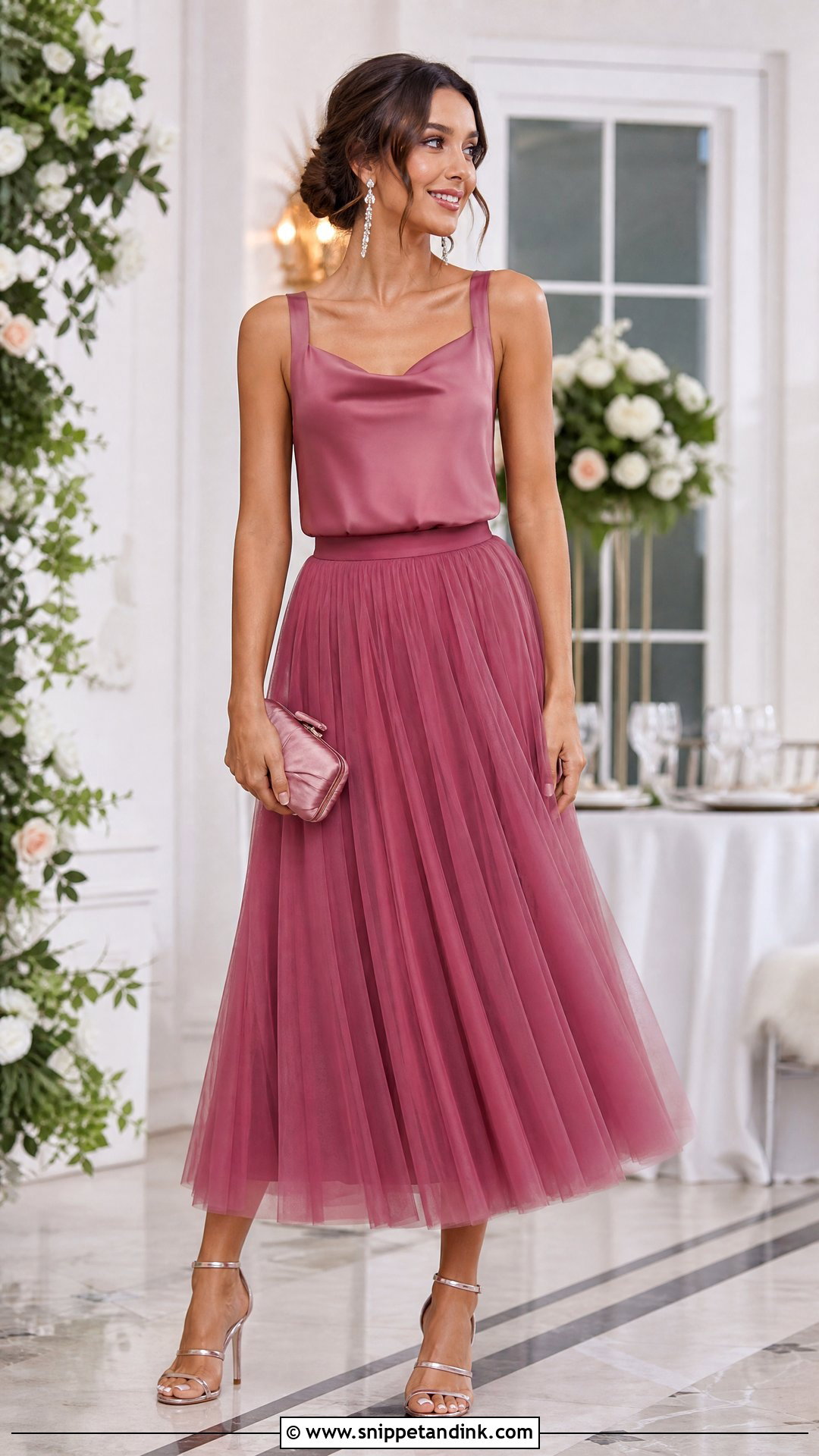 Midi Tulle Skirt And Satin Camisole Outfit - Snippet and Ink - 20 Tulle Skirt Outfit Wedding Ideas