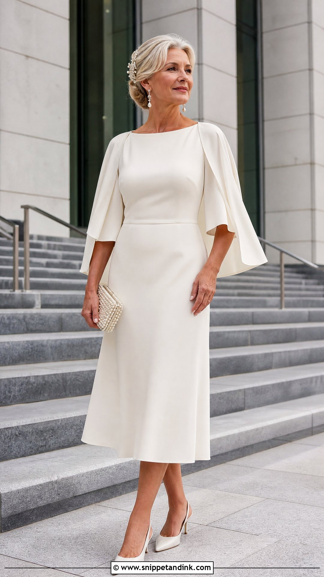 Midi Wedding Dress With Cape Sleeves - Snippet and Ink - 20 Older Women Wedding Dresses