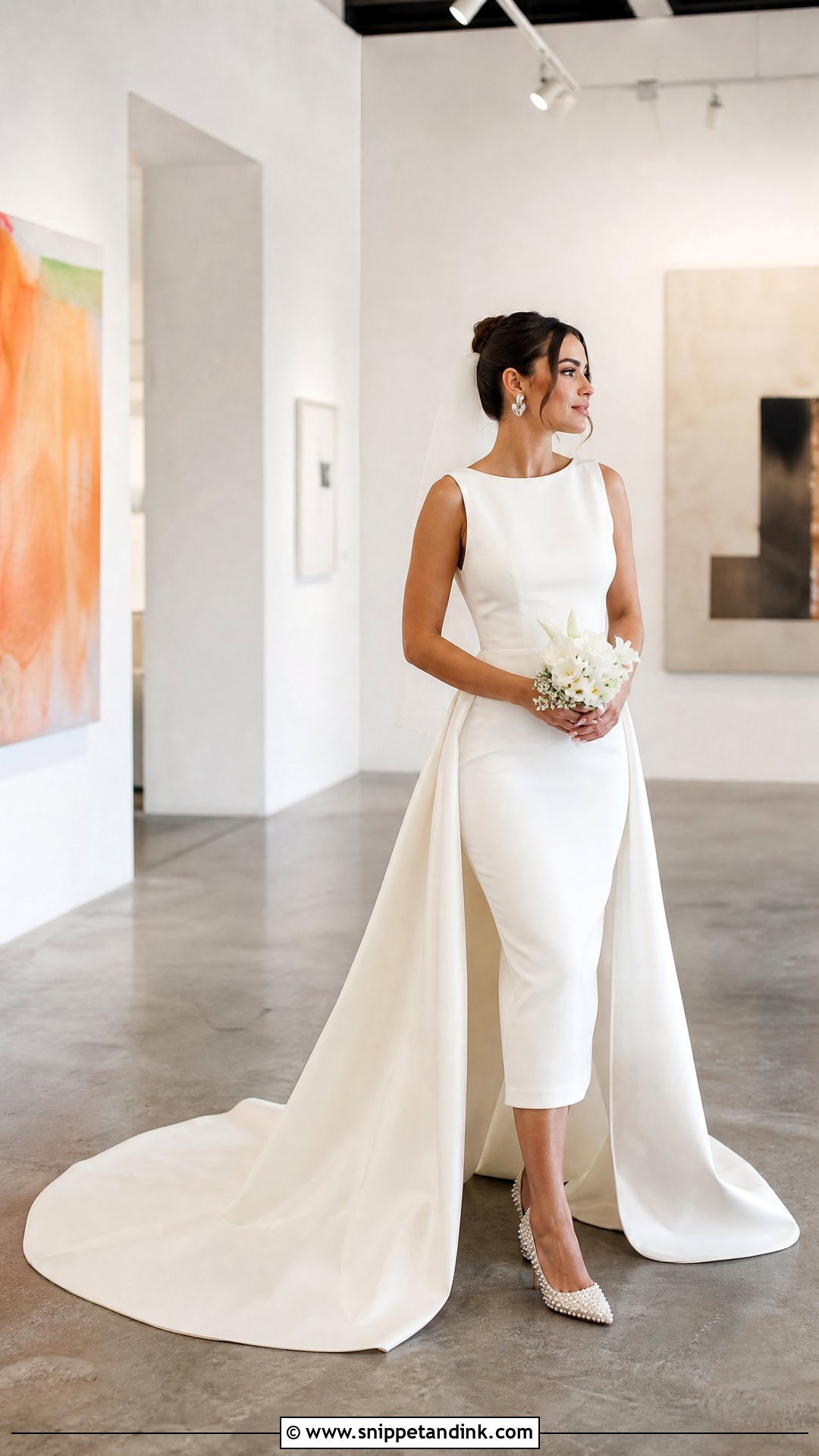 Midi Wedding Dress With Detachable Train - Snippet and Ink - 20 Wedding Dress Length Ideas