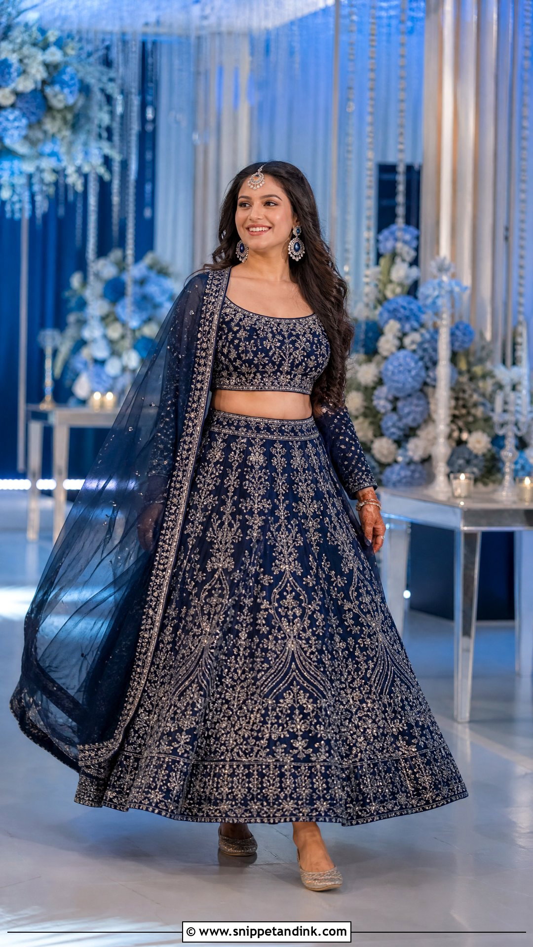 Midnight Blue Bridal Sangeet Lehenga - Snippet and Ink - 20 Unique Bridal Sangeet Outfit Ideas