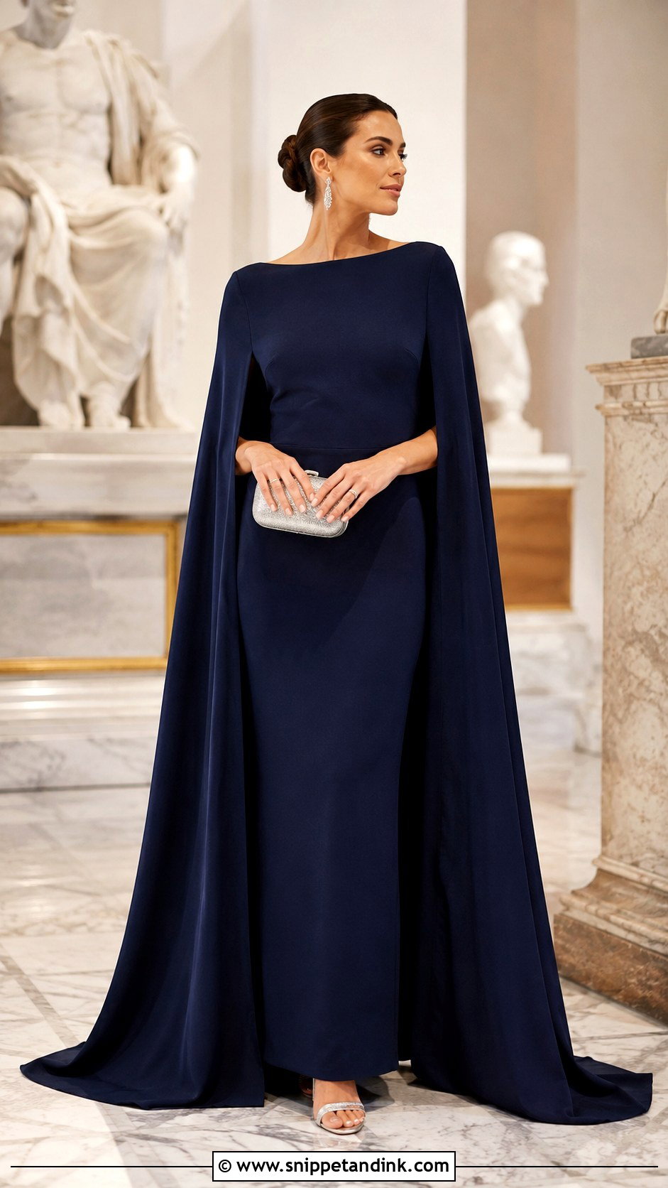 Midnight Blue Cape Gown Outfit - Snippet and Ink - 25 White Tie Wedding Ideas