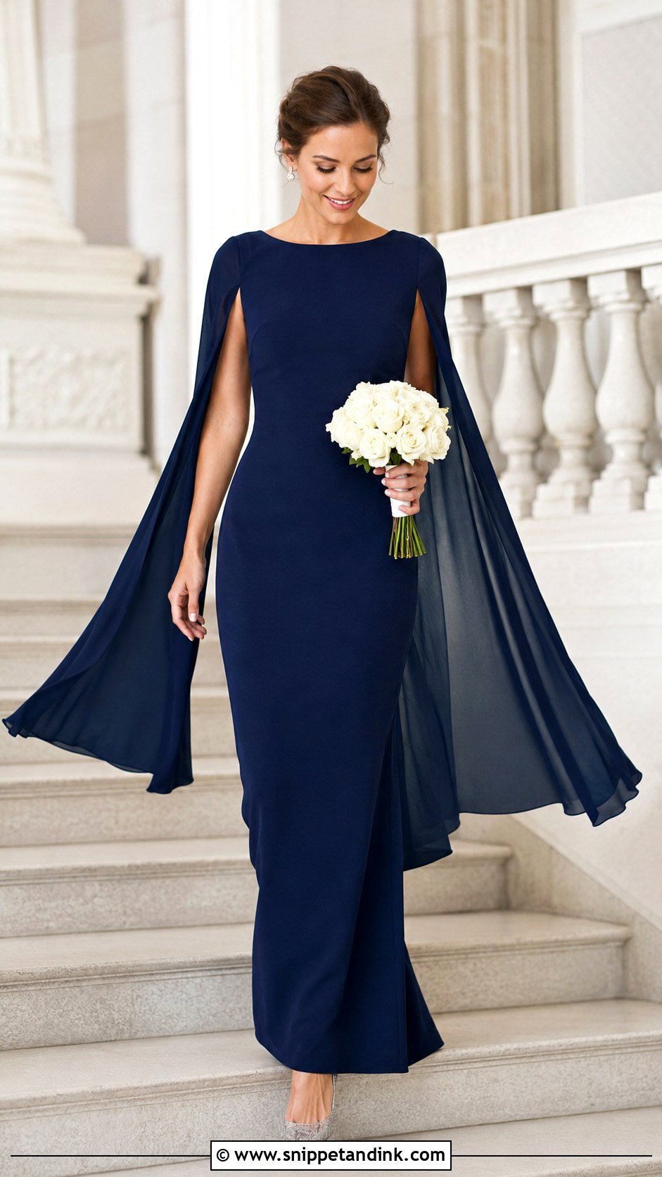 Midnight Blue Cape Sleeve Wedding Dress - Snippet and Ink - 20 Midnight Blue Wedding Dress Ideas
