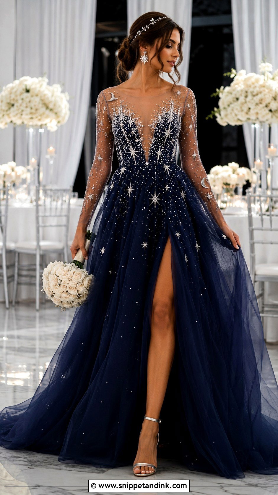 Midnight Blue Celestial Beaded Wedding Dress - Snippet and Ink - 20 Midnight Blue Wedding Dress Ideas