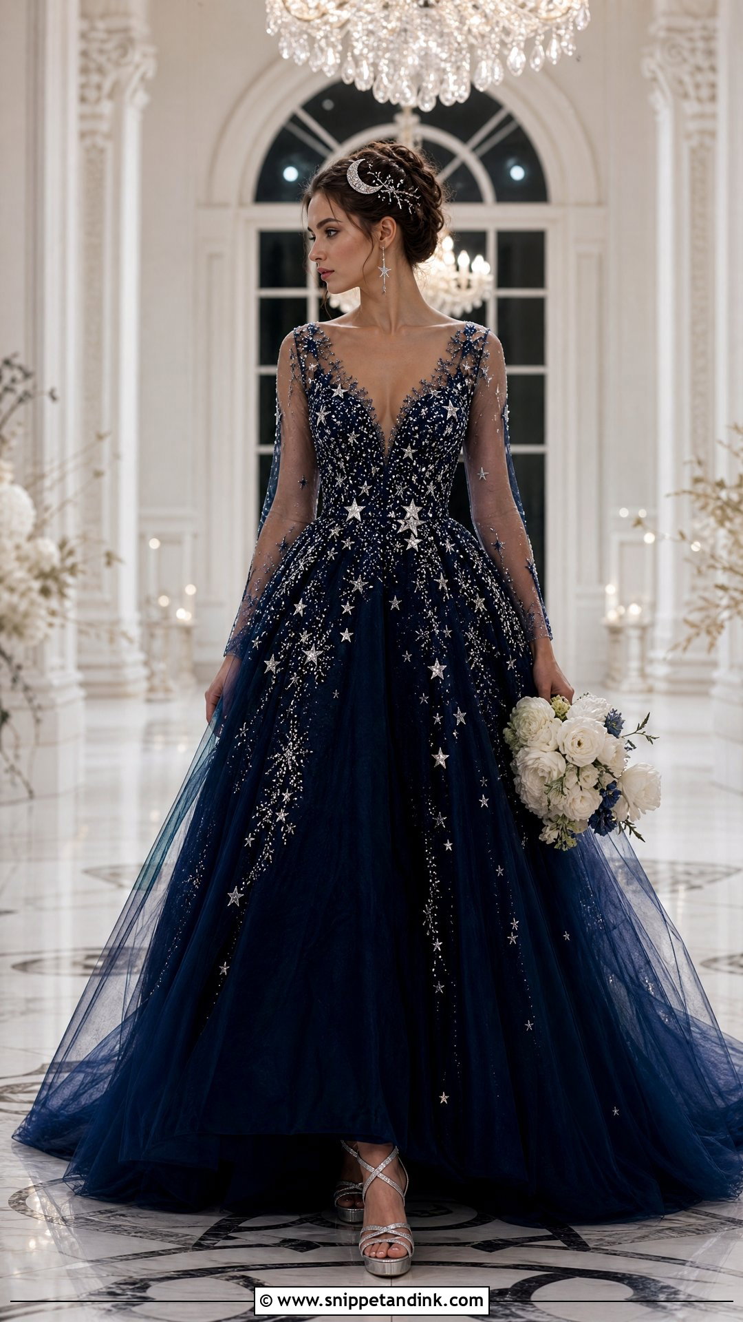 Midnight Blue Celestial Wedding Dress - Snippet and Ink - 20 Space Wedding Dress Ideas