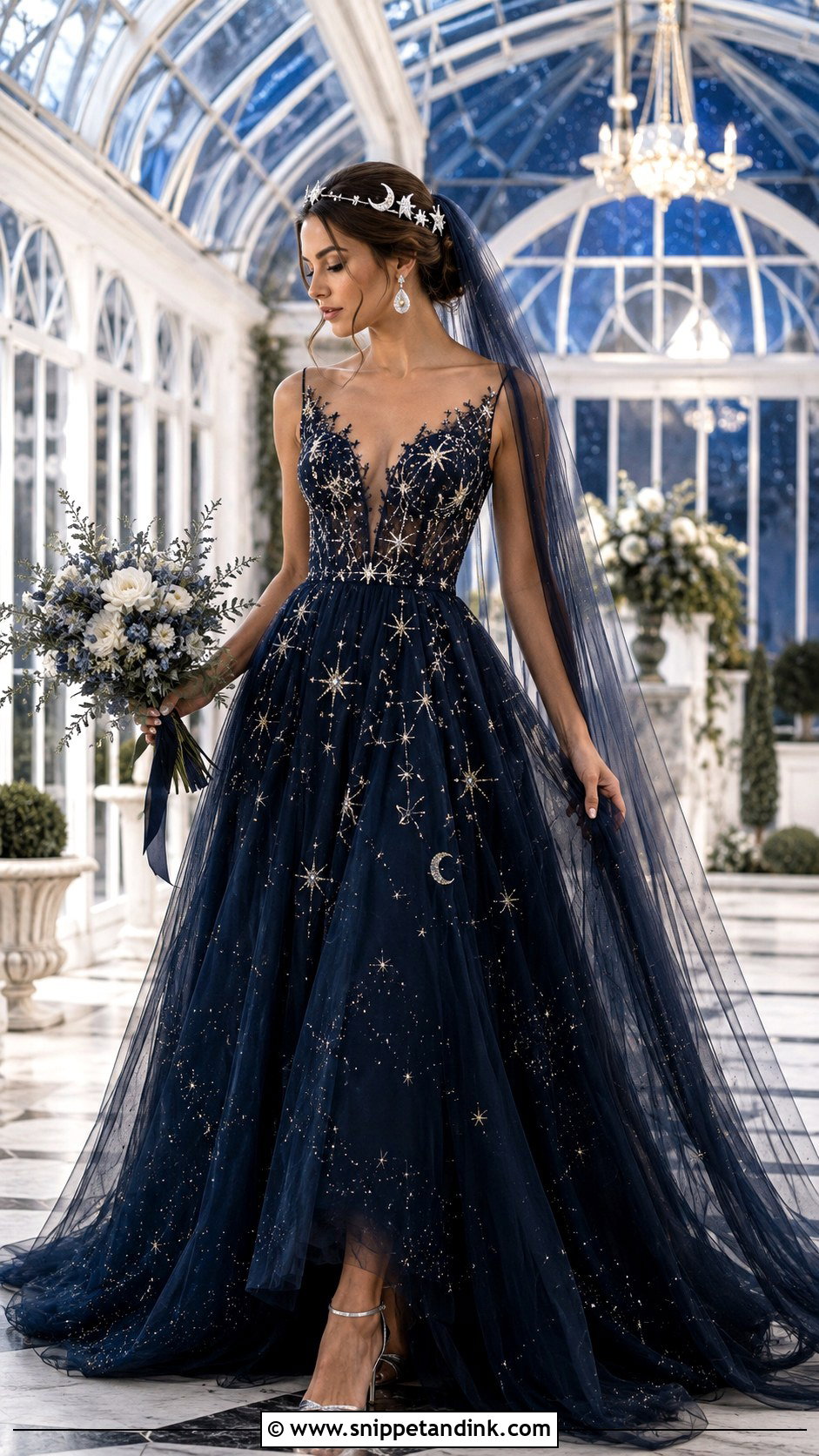 Midnight Blue Celestial Wedding Dress - Snippet and Ink - 20 Dark Fantasy Wedding Dress Ideas