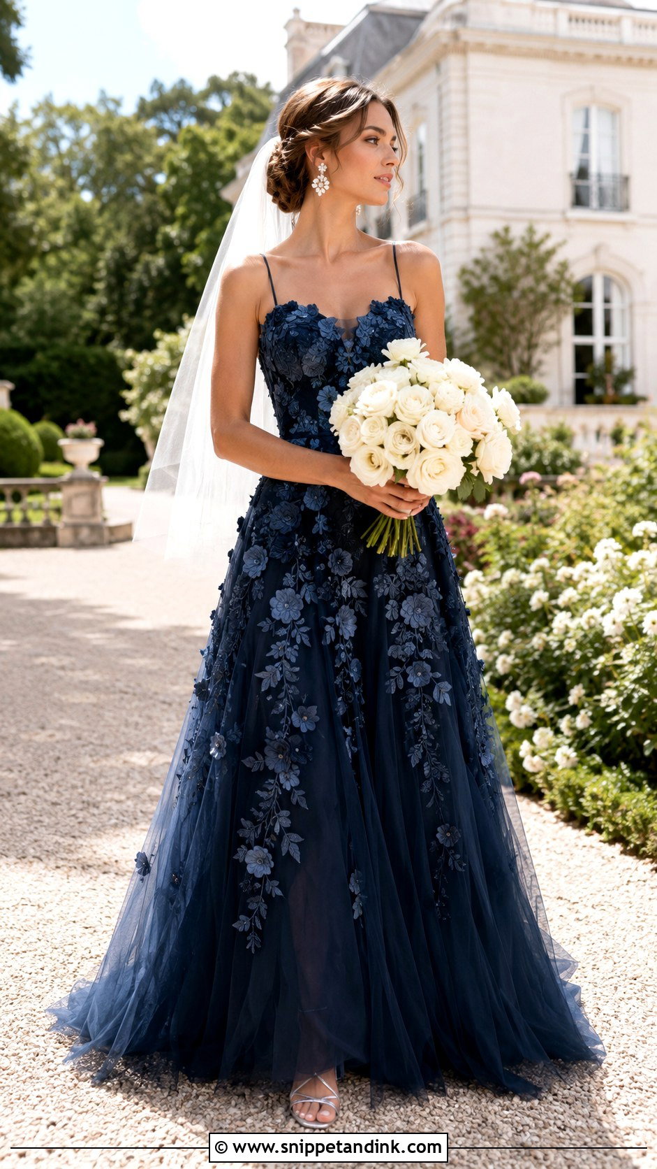 Midnight Blue Floral Applique Wedding Dress - Snippet and Ink - 20 Midnight Blue Wedding Dress Ideas