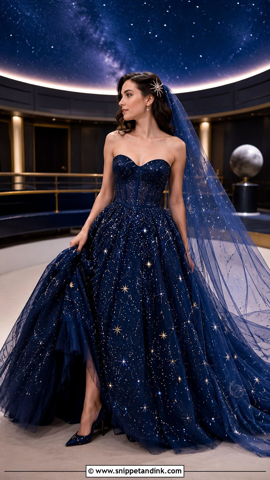 Midnight Blue Galaxy Wedding Dress - Snippet and Ink - 20 Galaxy Wedding Dress Ideas