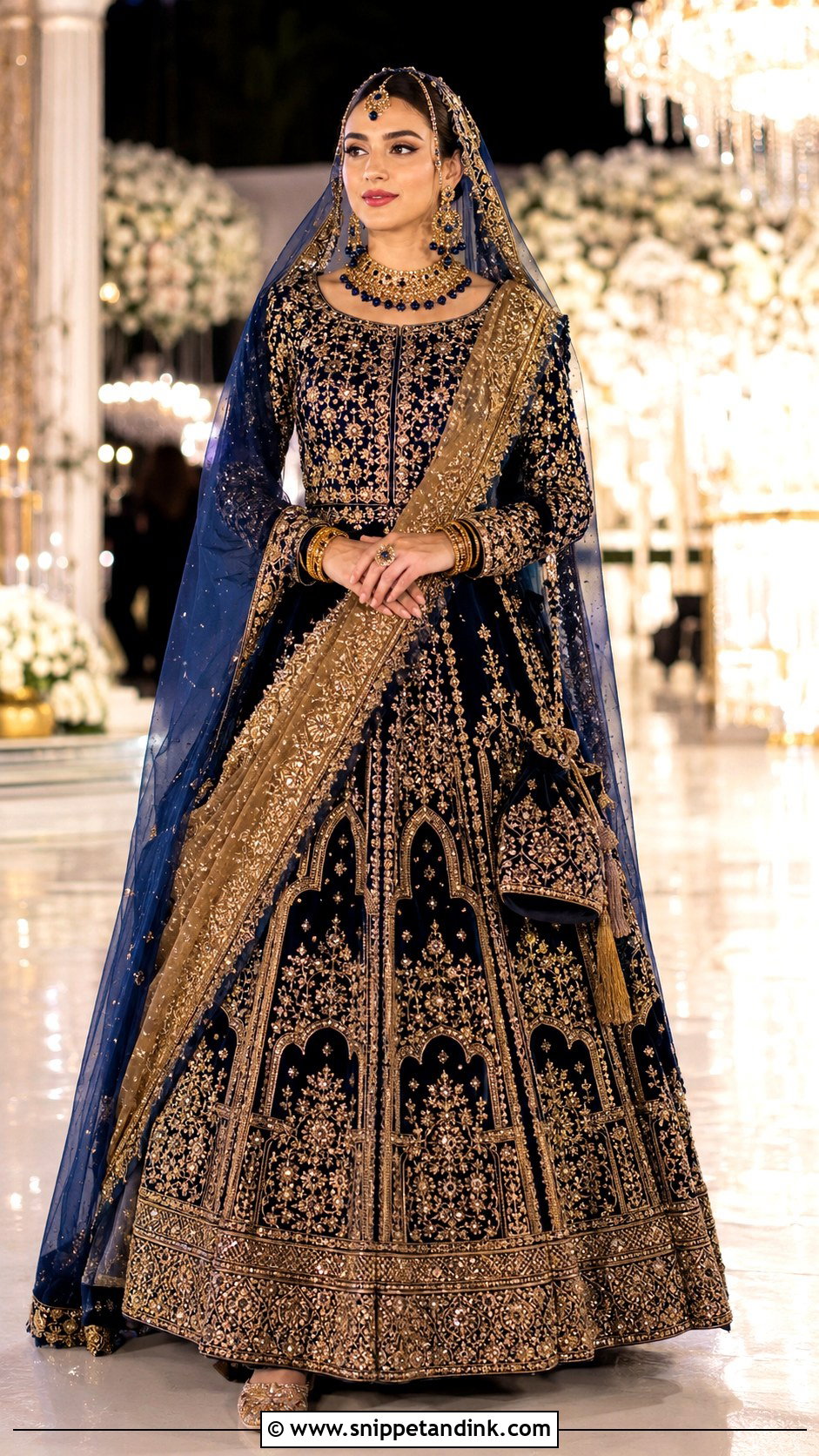 Midnight Blue Gold Barat Lehnga - Snippet and Ink - 20 Barat Lehnga Pakistani Bridal Ideas