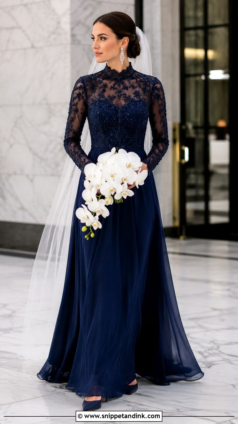 Midnight Blue High Neck Wedding Dress - Snippet and Ink - 20 Midnight Blue Wedding Dress Ideas