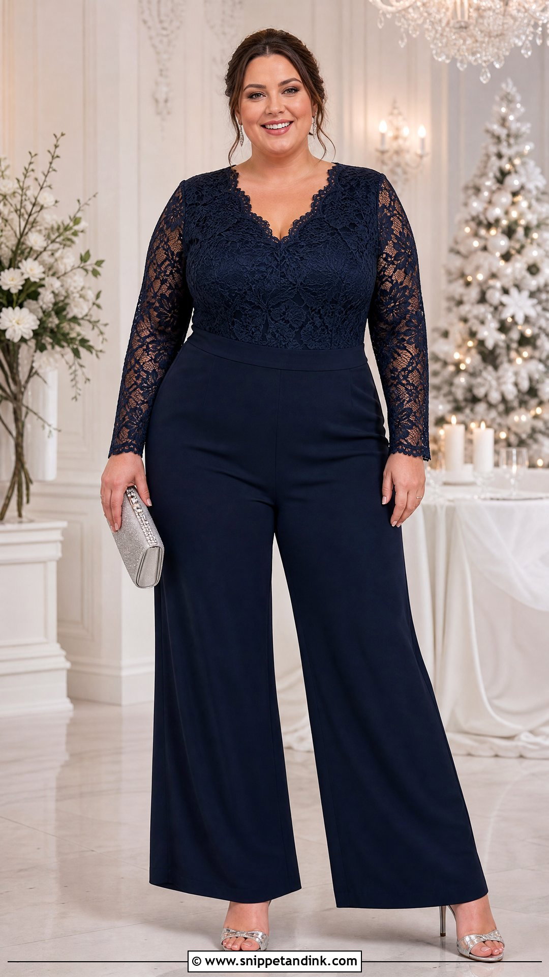 Midnight Blue Lace Plus Size Wedding Jumpsuit - Snippet and Ink - 20 Plus Size Jumpsuit Wedding Ideas