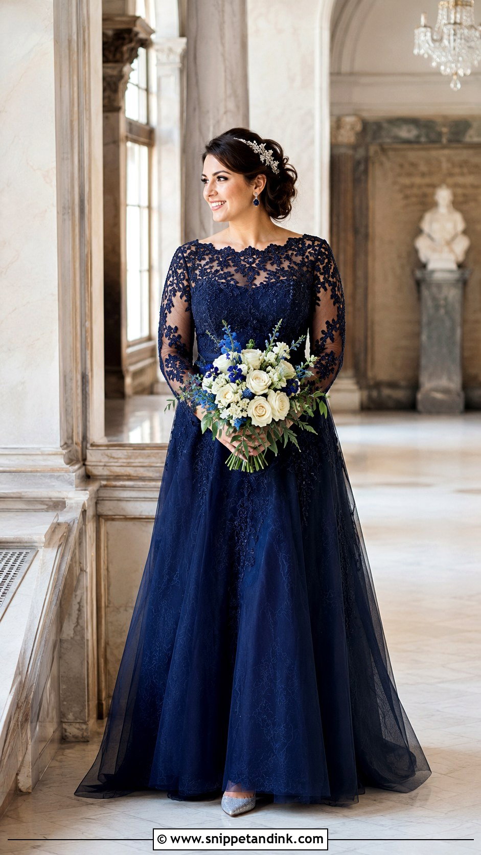 Midnight Blue Long Sleeve Lace Wedding Dress - Snippet and Ink - 20 Midnight Blue Wedding Dress Ideas