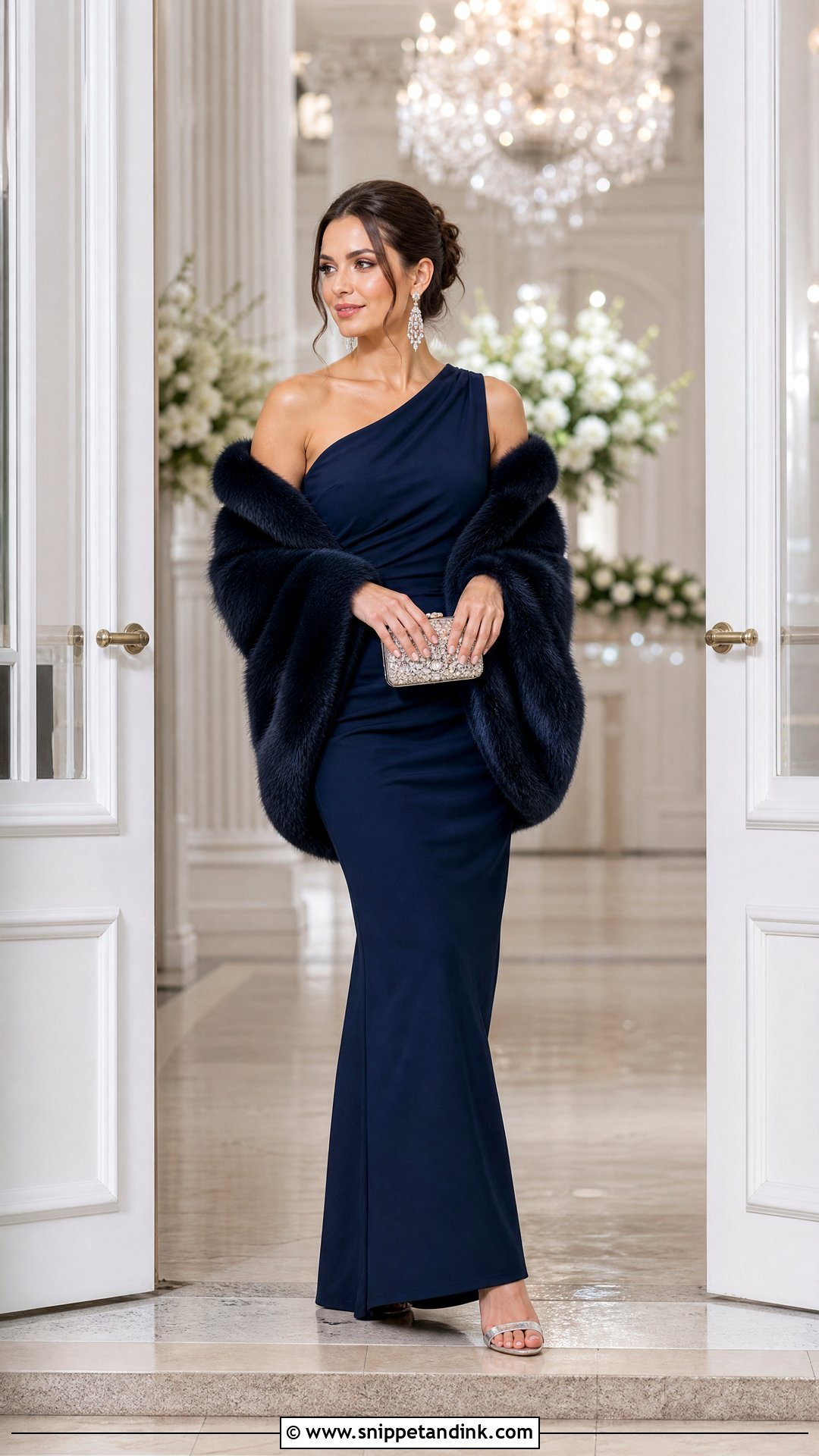 Midnight Blue One Shoulder Gown Winter Wedding Outfit - Snippet and Ink - 20 Winter Outfit for Wedding Ideas