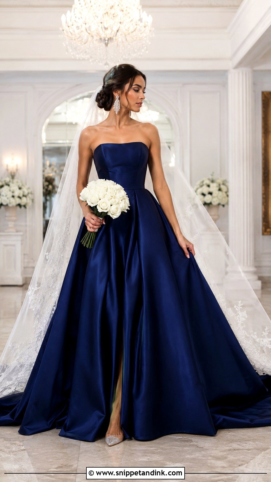 Midnight Blue Satin Ball Gown Wedding Dress - Snippet and Ink - 20 Midnight Blue Wedding Dress Ideas