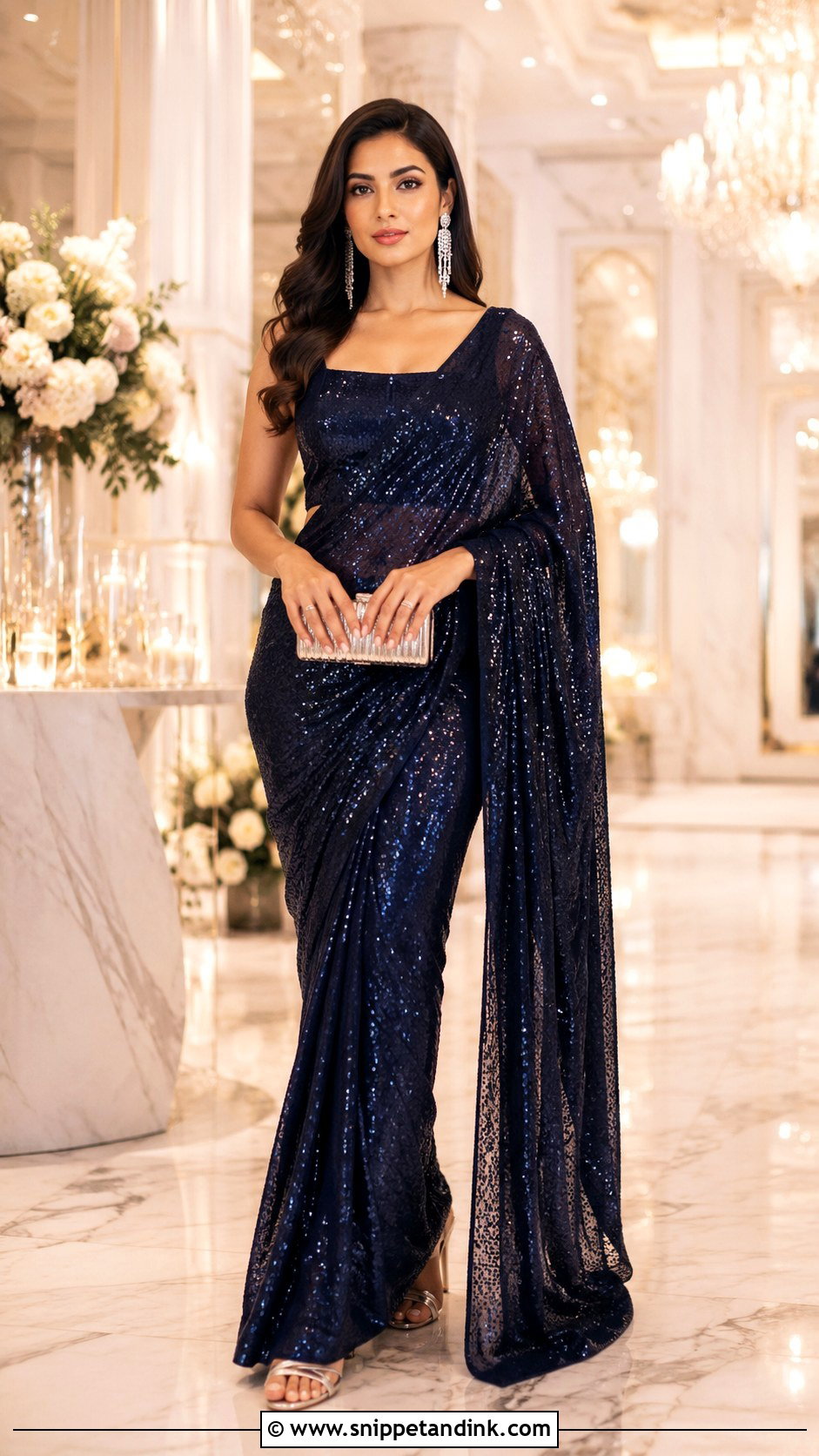 Midnight Blue Sequin Saree For Indian Wedding - Snippet and Ink - 20 Blue Indian Wedding Dress Ideas