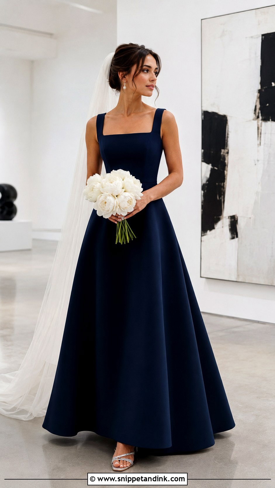 Midnight Blue Square Neck Wedding Dress - Snippet and Ink - 20 Midnight Blue Wedding Dress Ideas