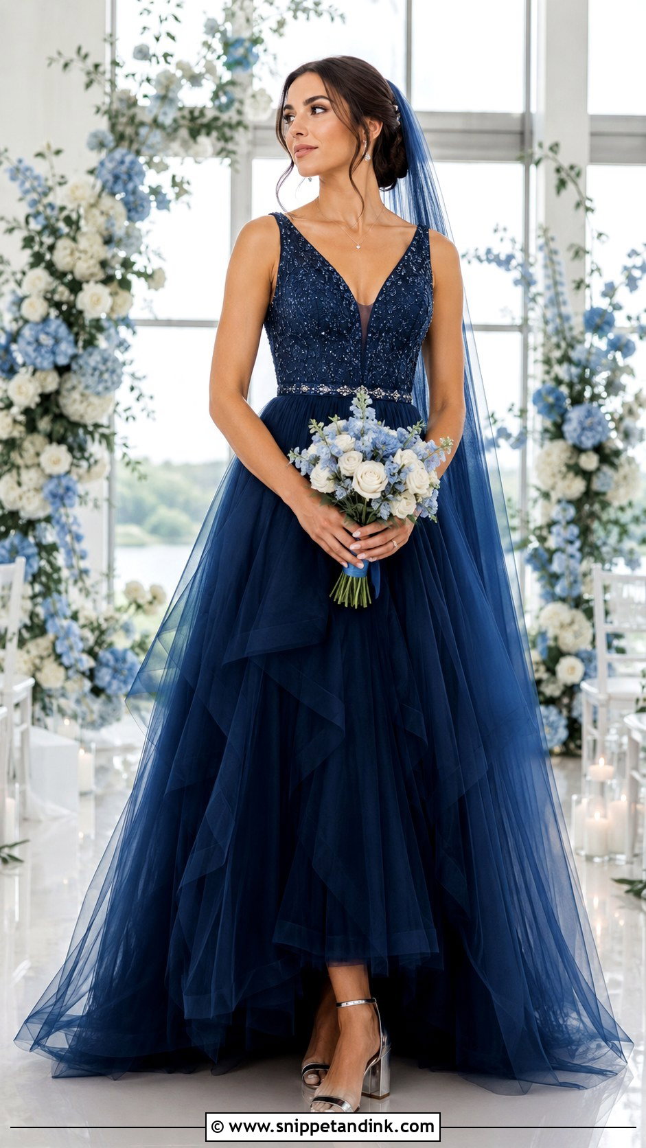Midnight Blue Tulle A Line Wedding Dress - Snippet and Ink - 20 Midnight Blue Wedding Dress Ideas