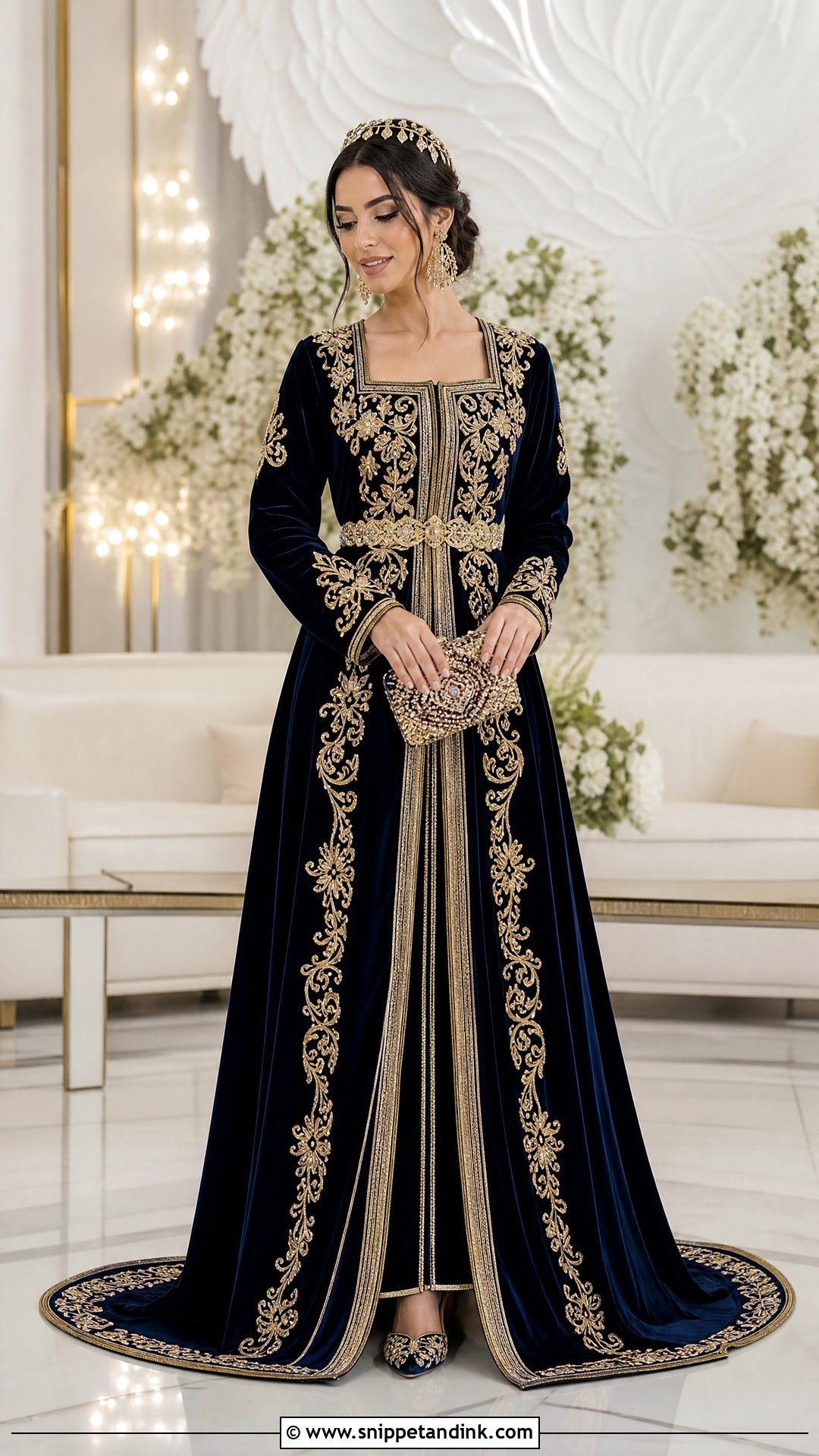 Midnight Blue Velvet Keswa Wedding Dress - Snippet and Ink - 20 Tunisian Wedding Dress Ideas