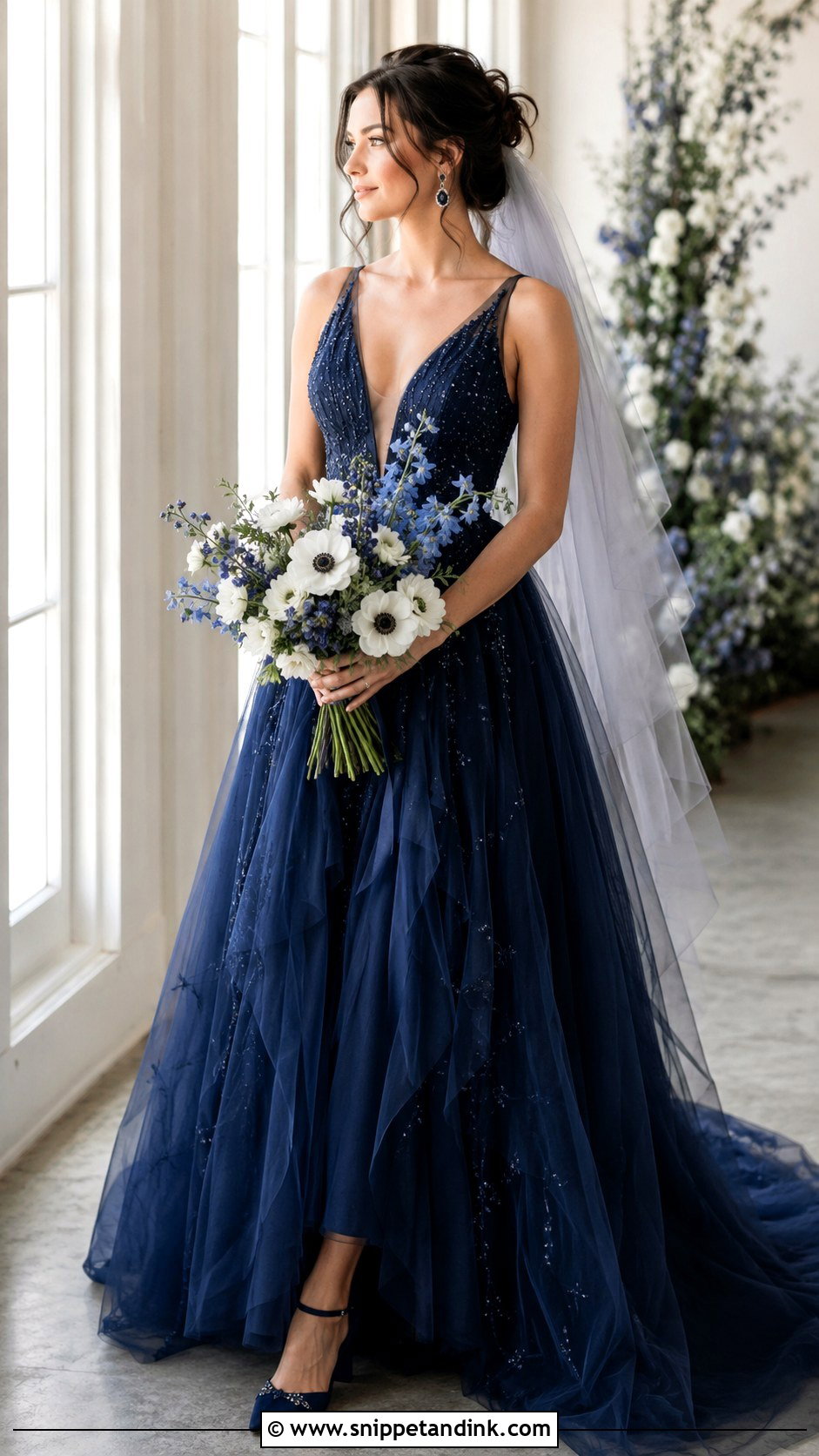 Midnight Blue Wedding Dress - Snippet and Ink - 20 Moody Wedding Dress Ideas