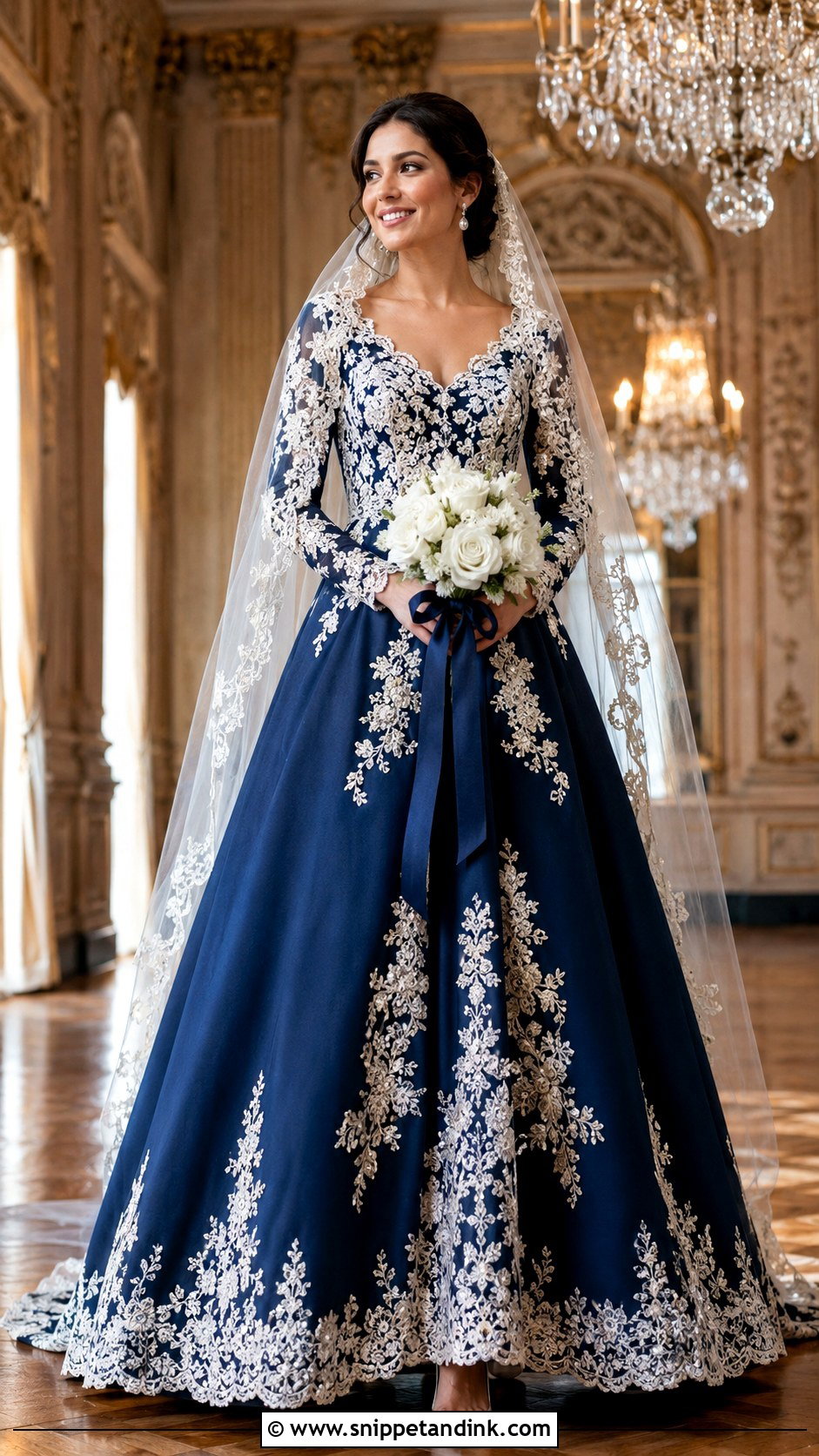 Midnight Blue Wedding Dress With Ivory Lace - Snippet and Ink - 20 Midnight Blue Wedding Dress Ideas