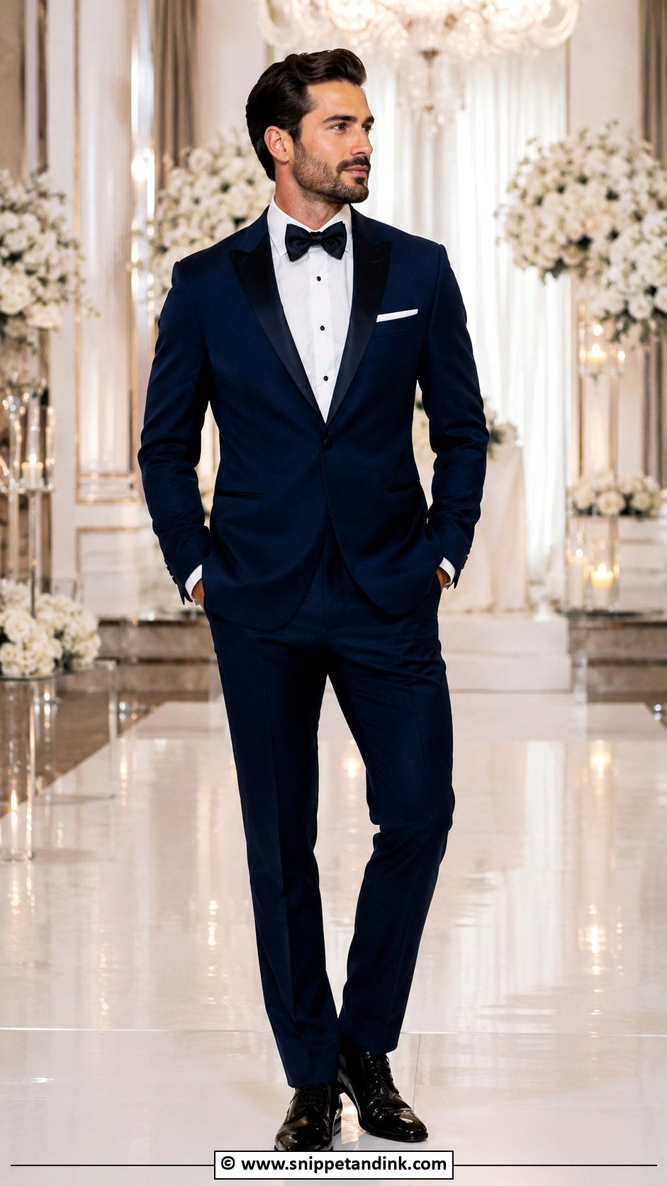 Midnight Blue Wedding Suit With Bow Tie - Snippet and Ink - 30 Blue Suit Wedding Ideas