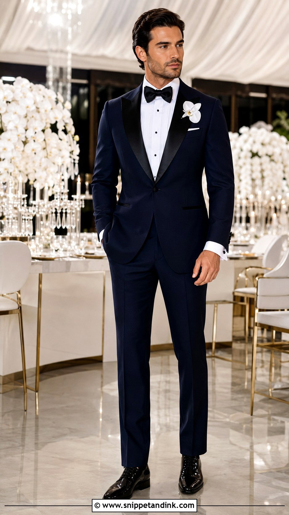 Midnight Navy Peak Lapel Tuxedo - Snippet and Ink - 20 Navy Tuxedo Wedding Ideas