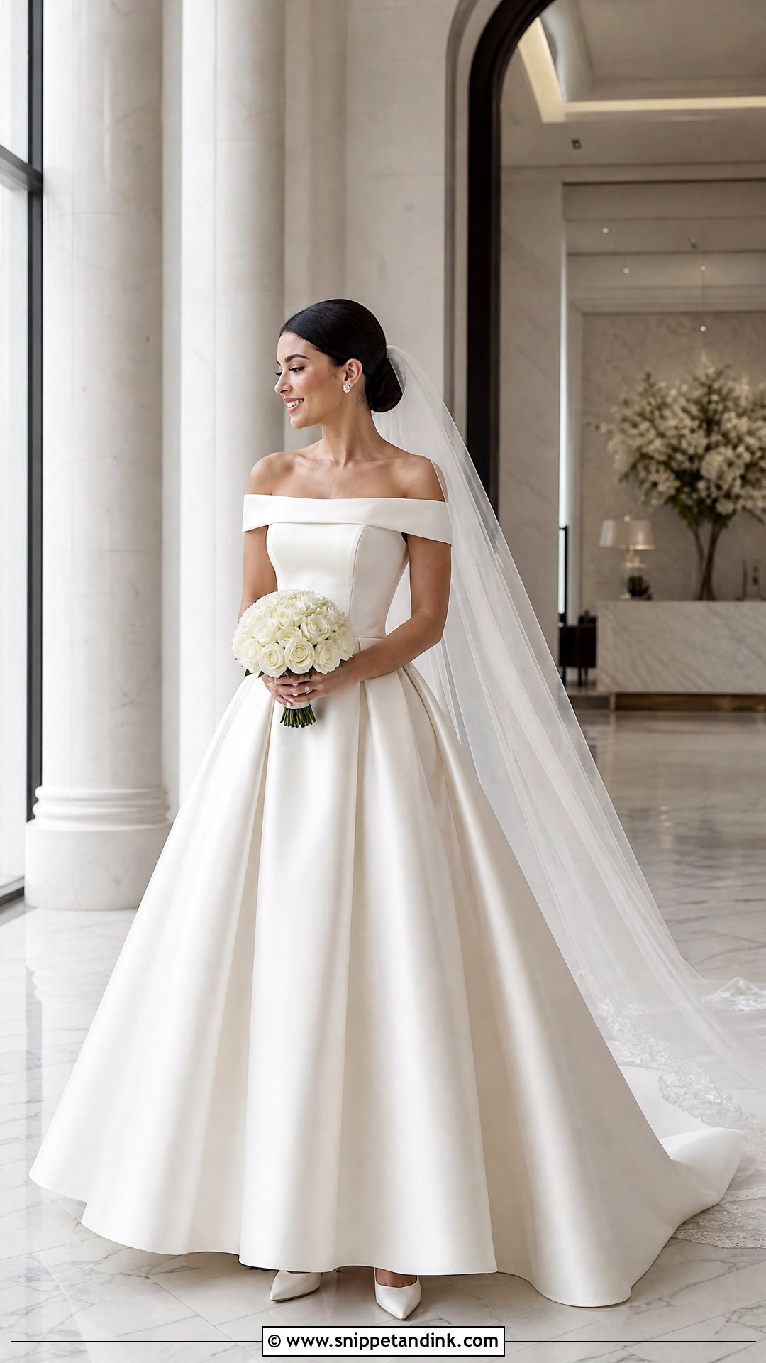 Mikado A Line Wedding Dress With Cuffed Sleeves - Snippet and Ink - 20 Wedding Dress Off Shoulder Sleeves