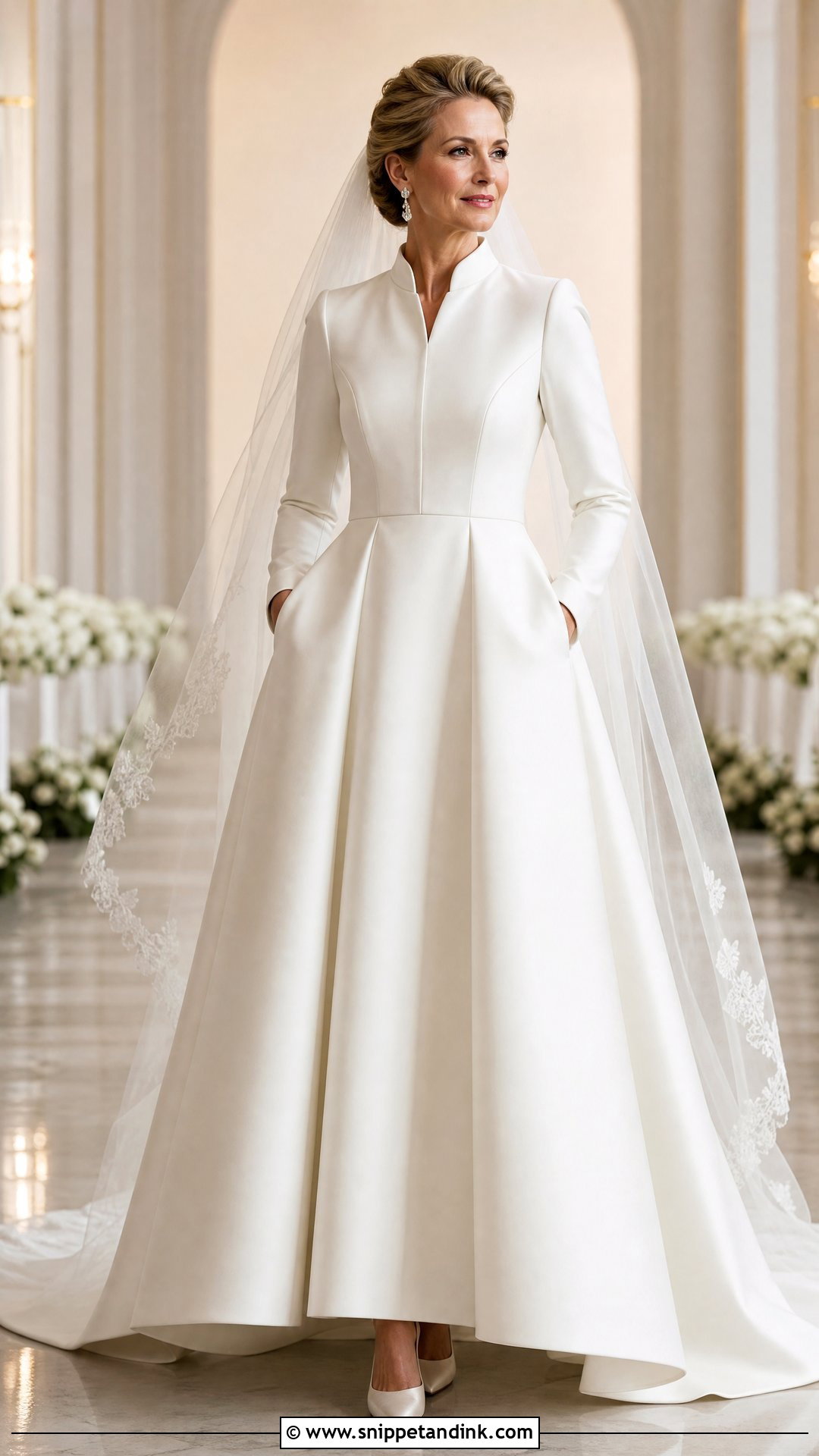 Mikado A Line Wedding Dress With Portrait Collar - Snippet and Ink - 20 Wedding Dresses for 50 Year Olds Brides