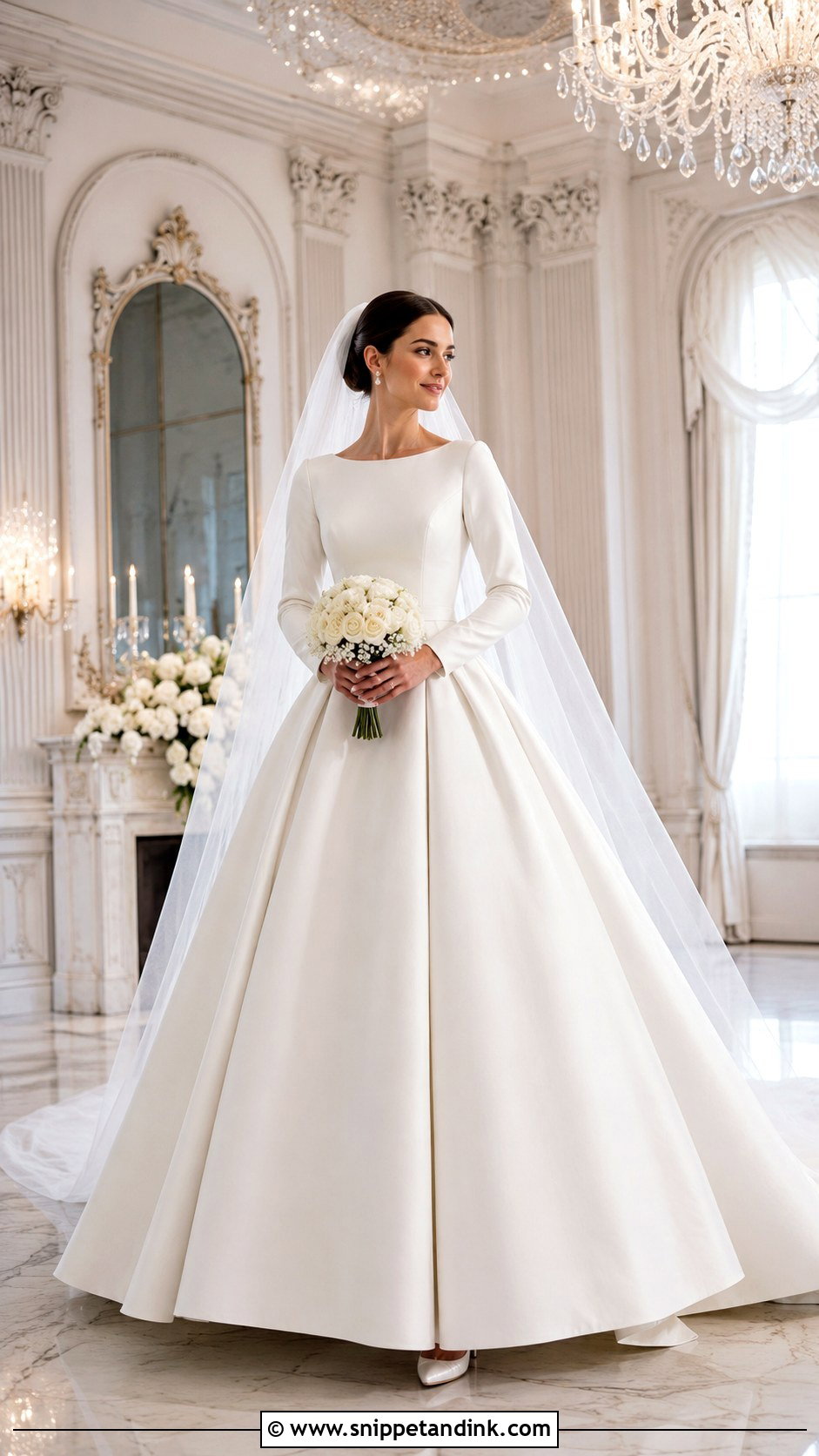 Mikado Ball Gown Long Sleeve Basque Waist Wedding Dress - Snippet and Ink - 20 Long Sleeve Basque Waist Wedding Dress Ideas
