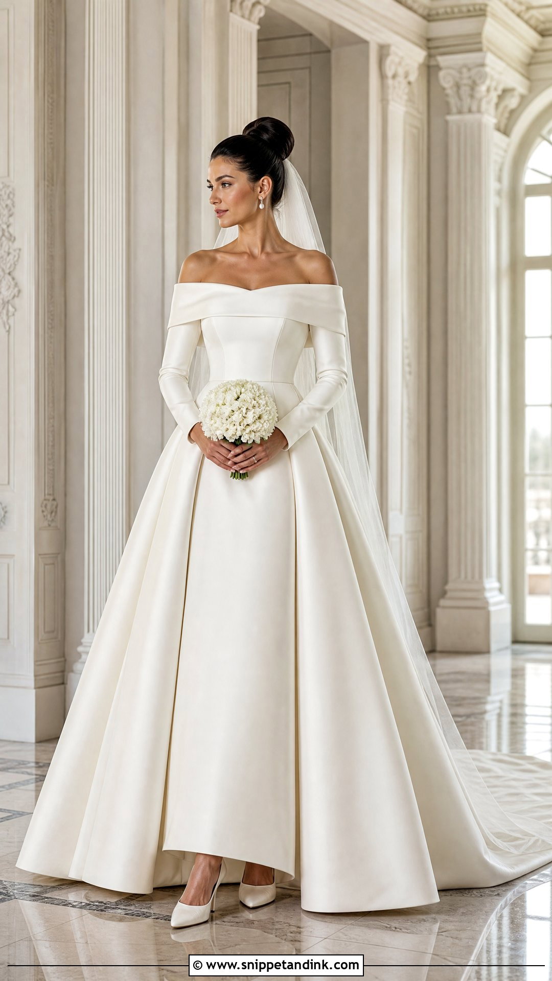 Mikado Ball Gown Off the Shoulder Wedding Dress - Snippet and Ink - 20 Simple Long Wedding Dress with Off the Shoulder Sleeves