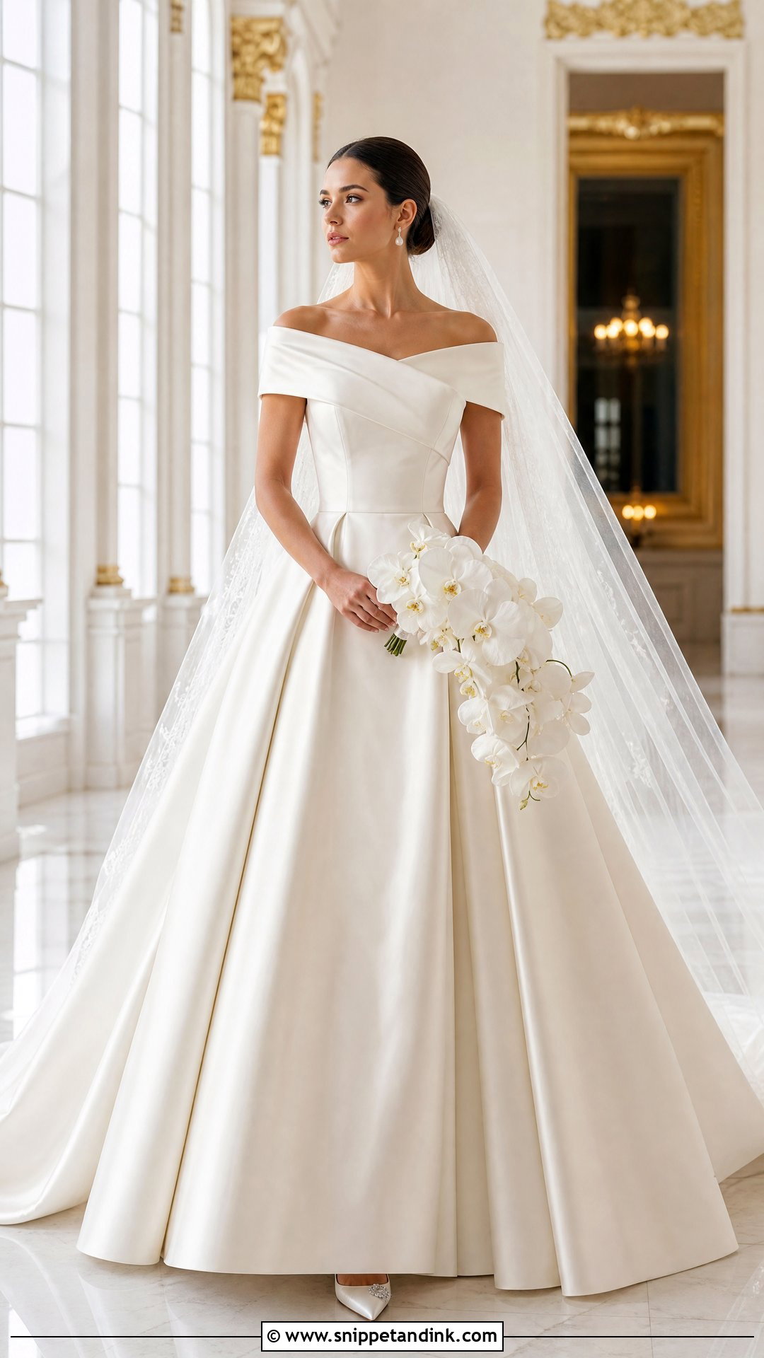 Mikado Ball Gown Over the Shoulder Wedding Dress - Snippet and Ink - 20 Over the Shoulder Wedding Dress Ideas