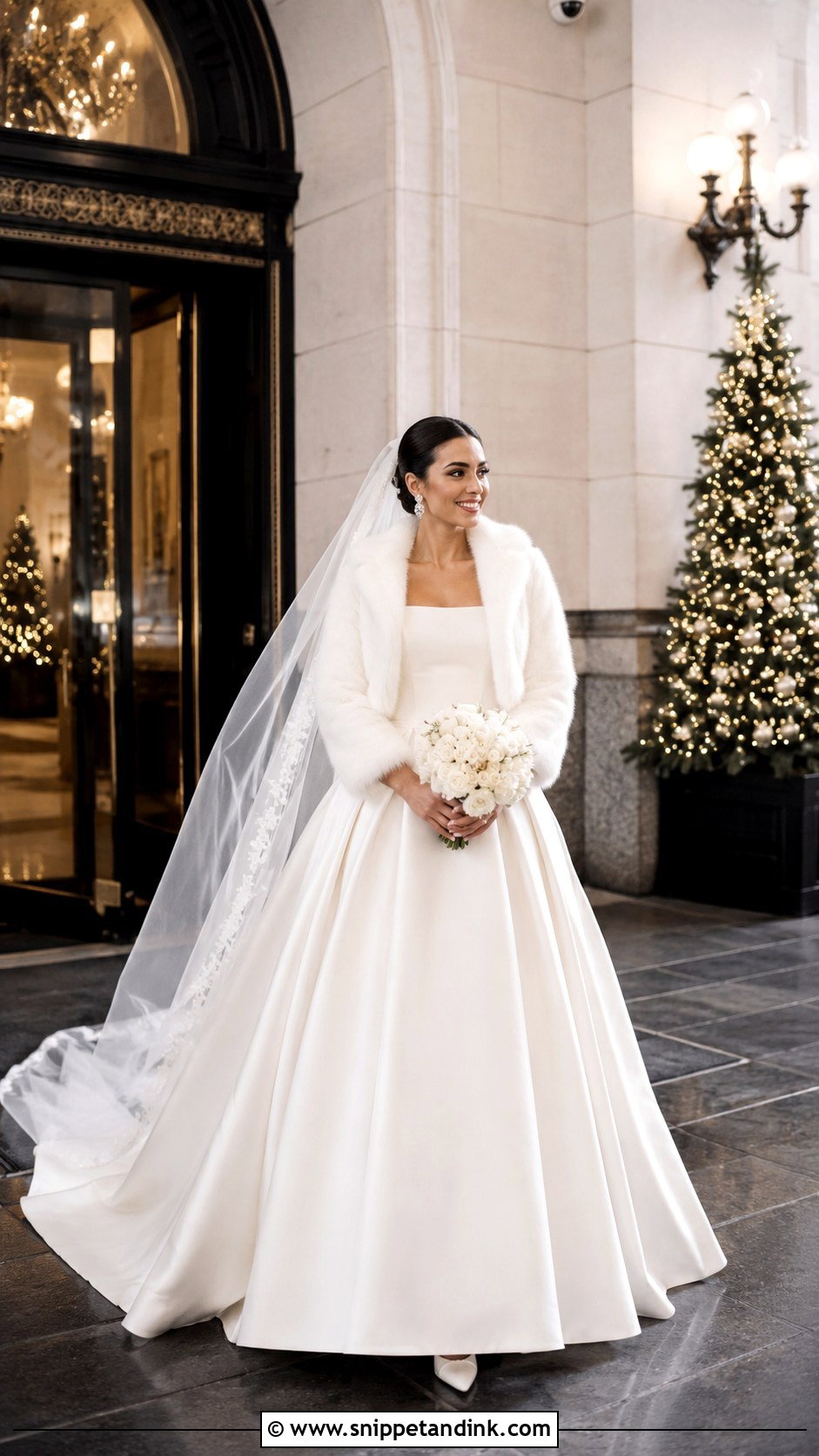Mikado Ball Gown With Faux Fur Capelet - Snippet and Ink - 20 Winter Bridal Outfit Ideas