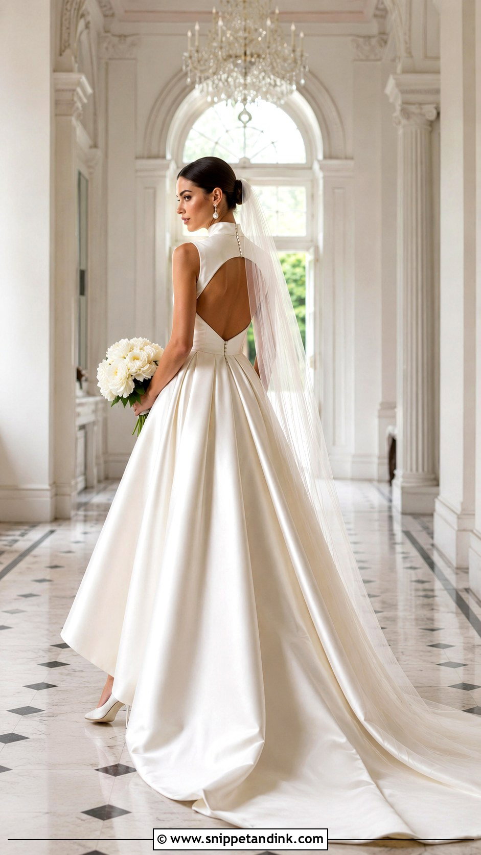 Mikado Ball Gown With High Neck And Open Back - Snippet and Ink - 20 High Neck Backless Wedding Dress Ideas