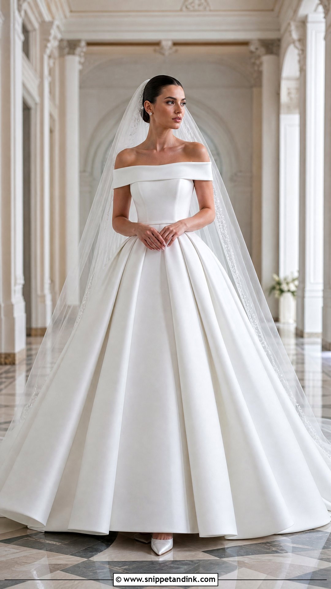 Mikado Bridal Skirt With Off Shoulder Top - Snippet and Ink - 20 Bridal Skirts Ideas