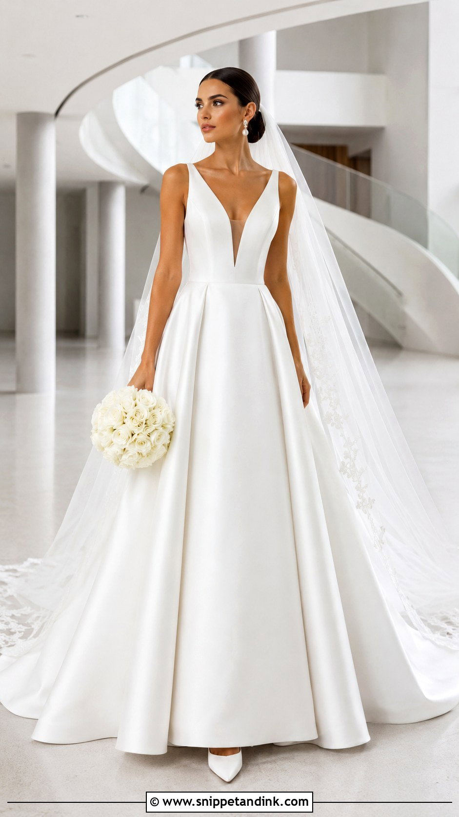 Mikado Deep V Neck A Line Wedding Dress - Snippet and Ink - 20 V Neck a Line Wedding Dress Ideas