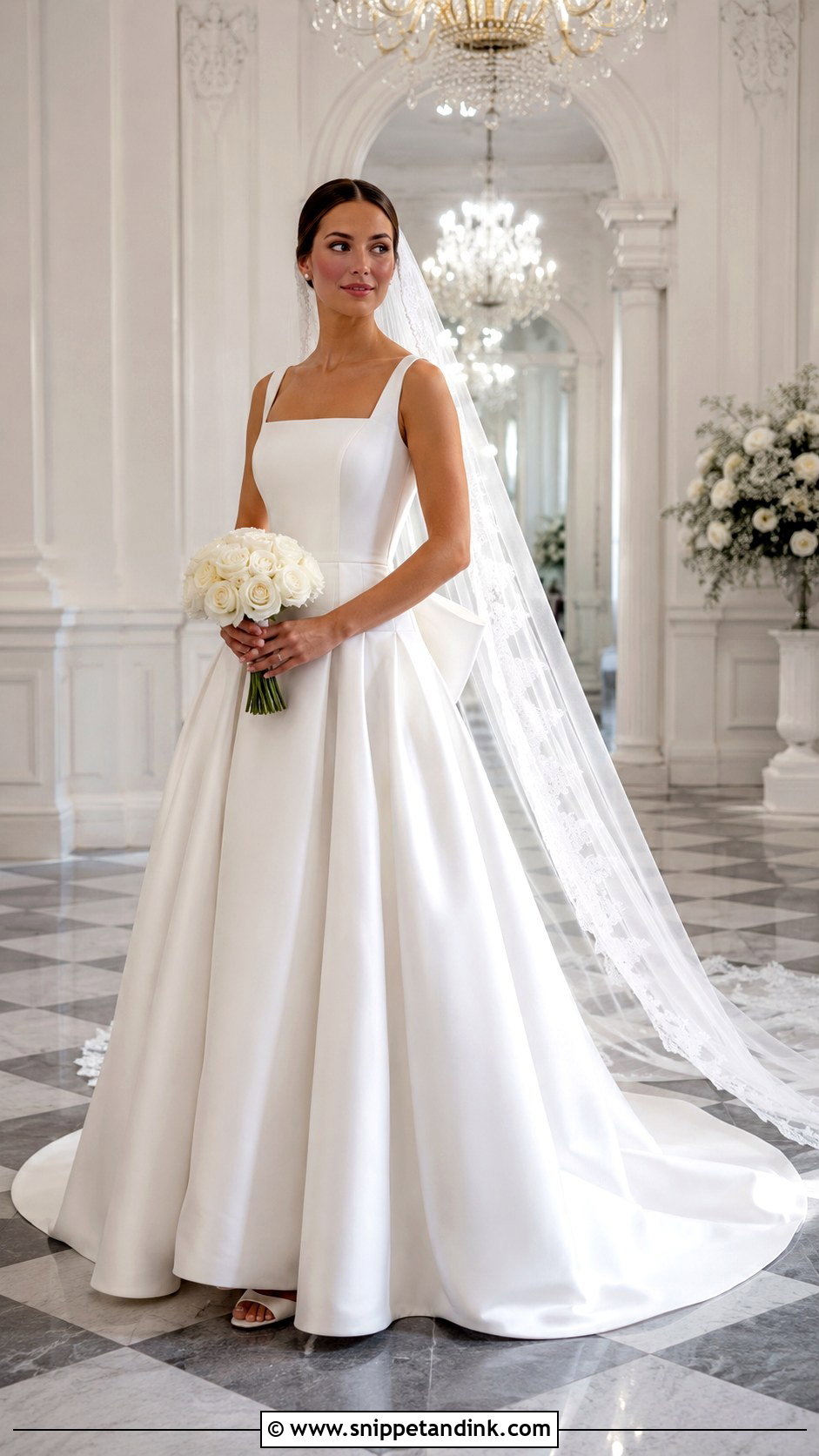 Mikado Drop Waist Wedding Dress With Detachable Bow - Snippet and Ink - 20 Low Waist Wedding Dresses