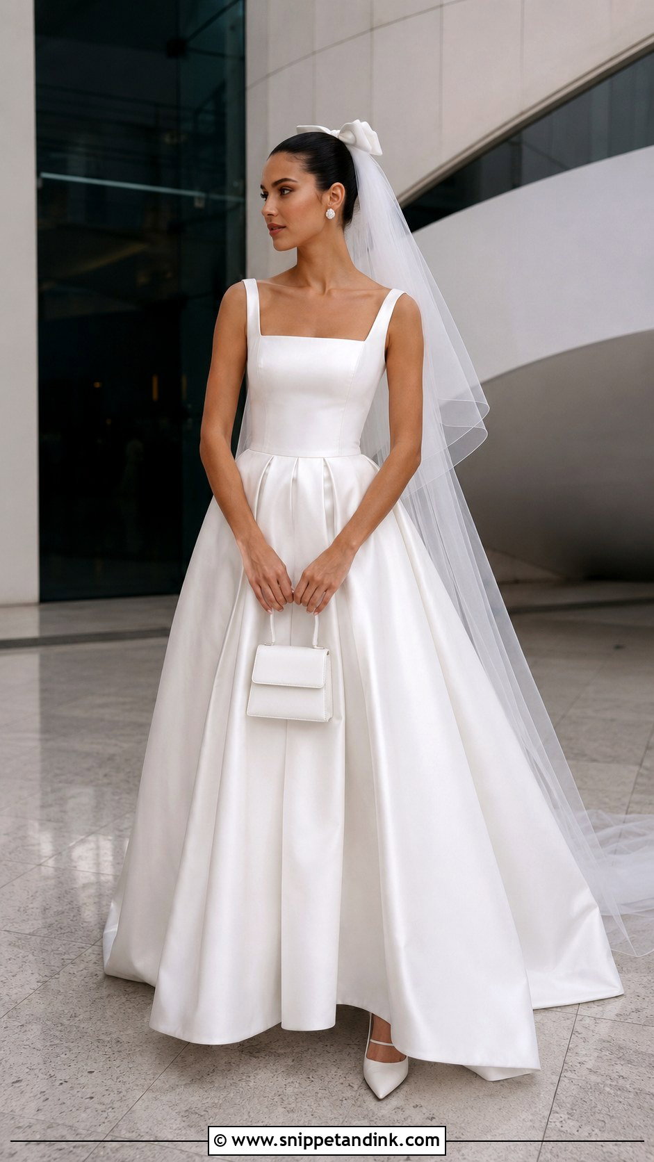 Mikado Gown Bride With Bow Veil - Snippet and Ink - 20 Brides with Veils