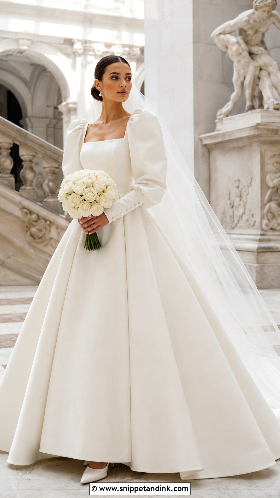 Mikado Long Puff Sleeve Wedding Dress - Snippet and Ink - 20 Long Puff Sleeve Wedding Dress Ideas