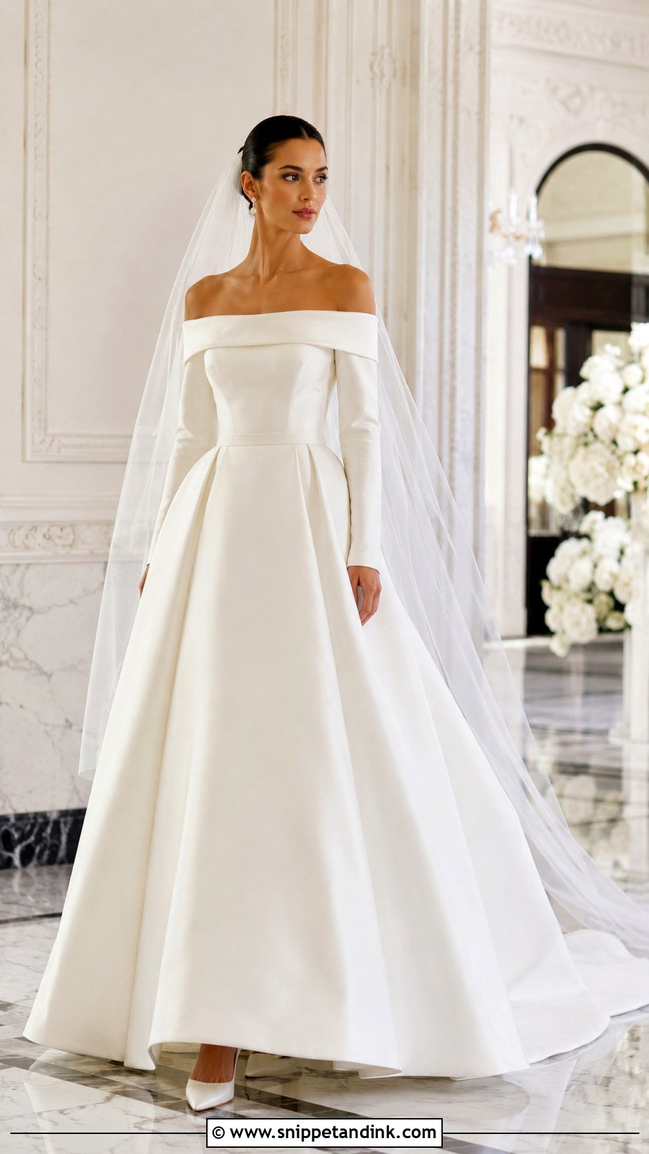 Mikado Long Sleeve Off Shoulder Wedding Dress - Snippet and Ink - 25 Long Sleeve Off Shoulder Wedding Dress Ideas