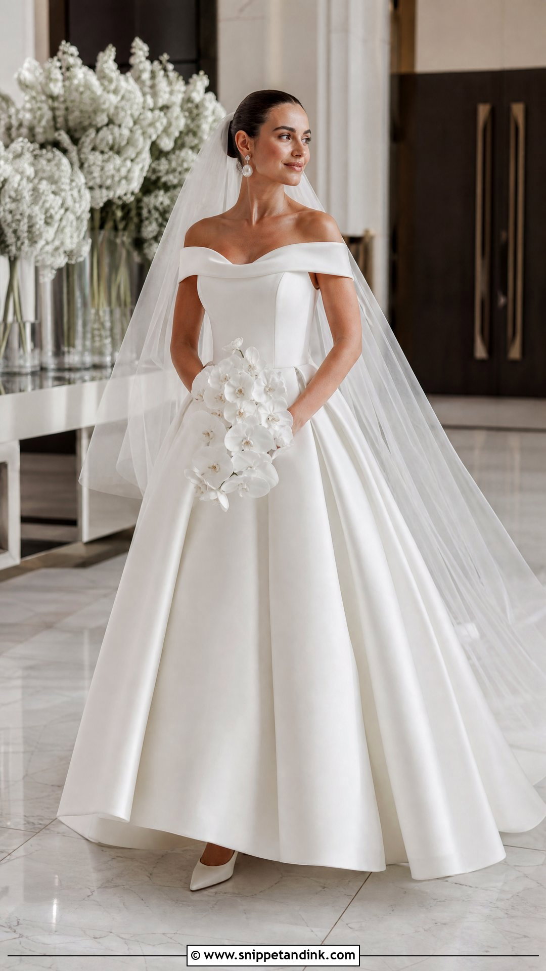 Mikado Off Shoulder Bridal Gown - Snippet and Ink - 20 Off Shoulder Bridal Gown Ideas