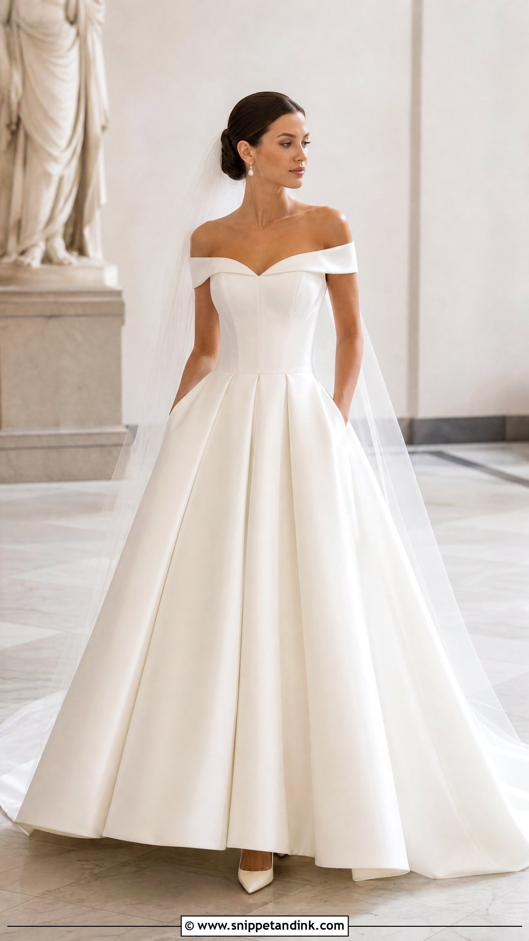 Mikado Off the Shoulder Ball Gown Wedding Dress - Snippet and Ink - 20 Off the Shoulder Ball Gown Wedding Dress Ideas
